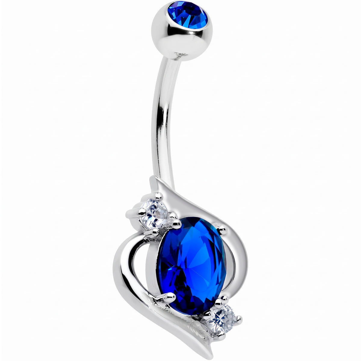 Blue Clear Gem Oval Swirl Elegant Belly Ring