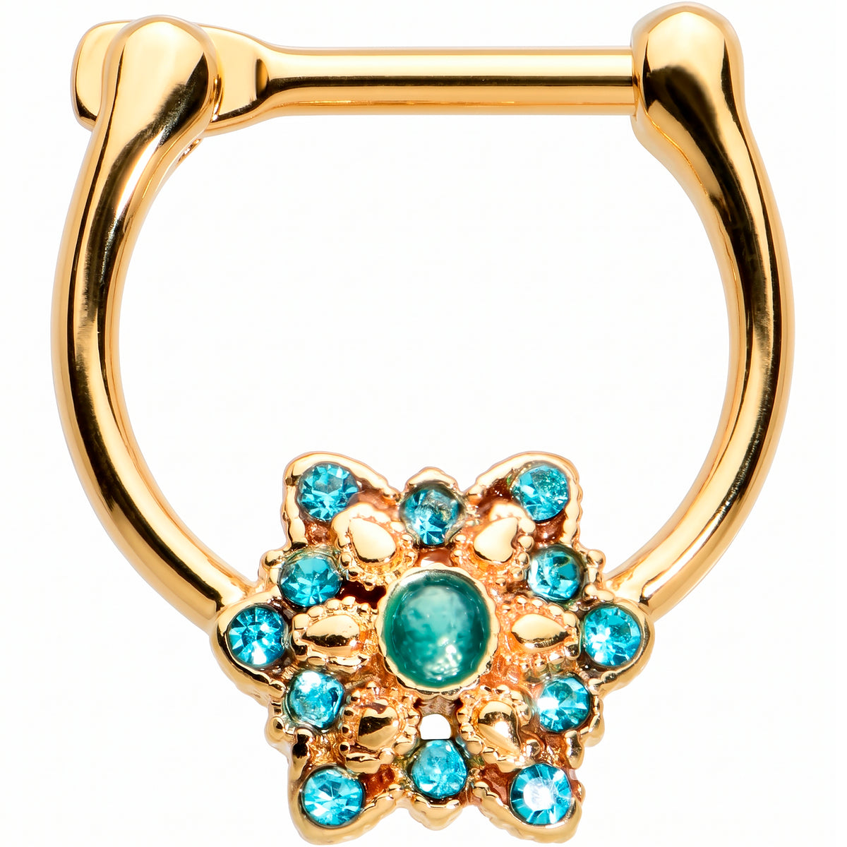16G 5/16 Blue Gem Gold Tone Snowflake Christmas Cartilage Clicker