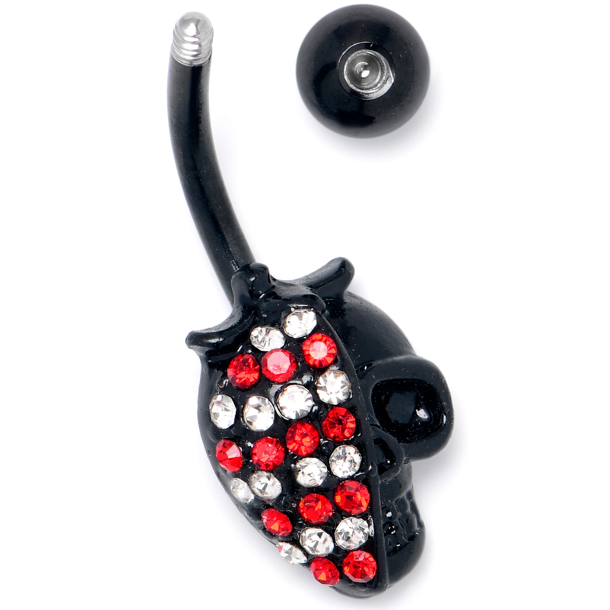 Red Clear Gem Black Skull Halloween Belly Ring