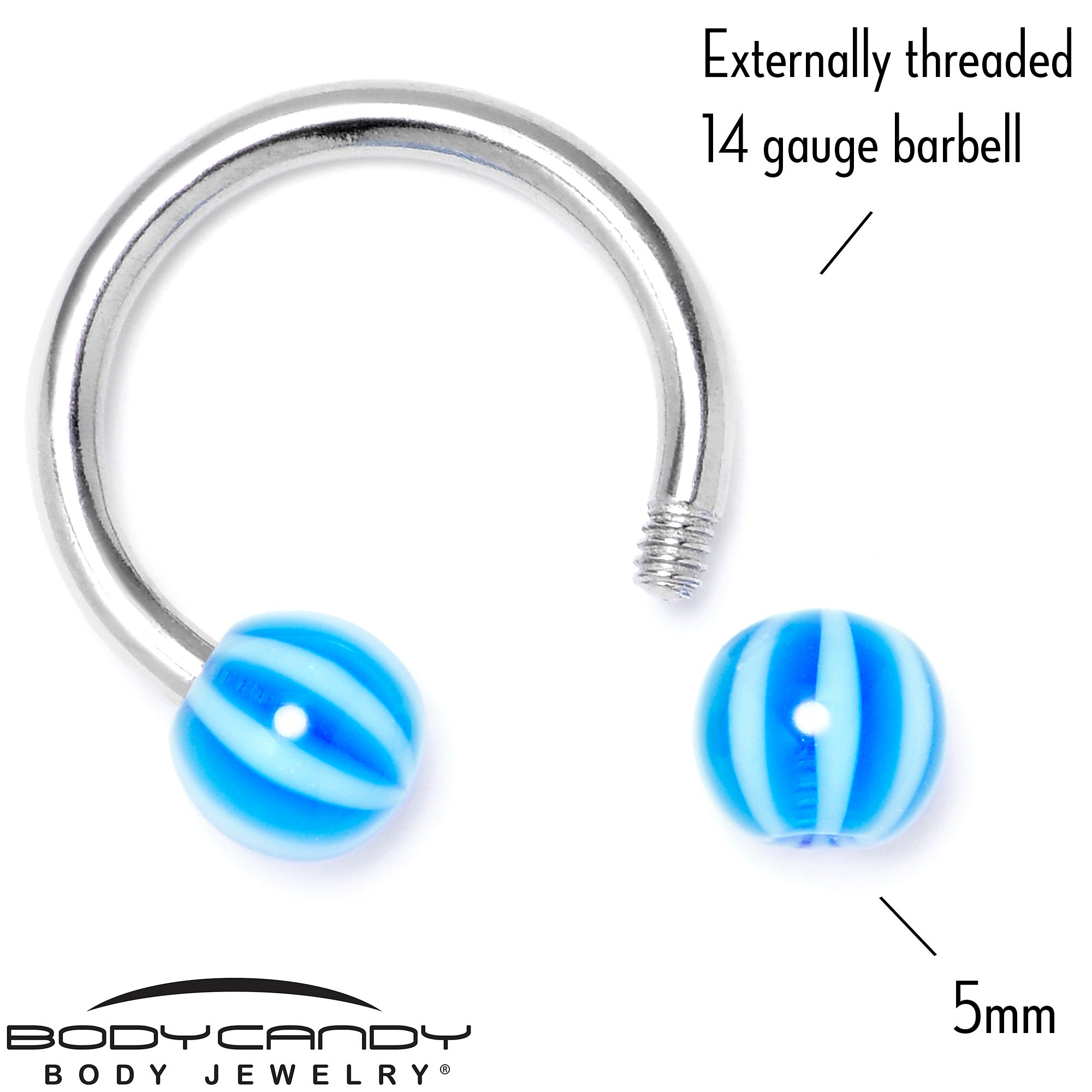 14G 7/16 Beach Ball Blue Stripe Horseshoe Circular Barbell