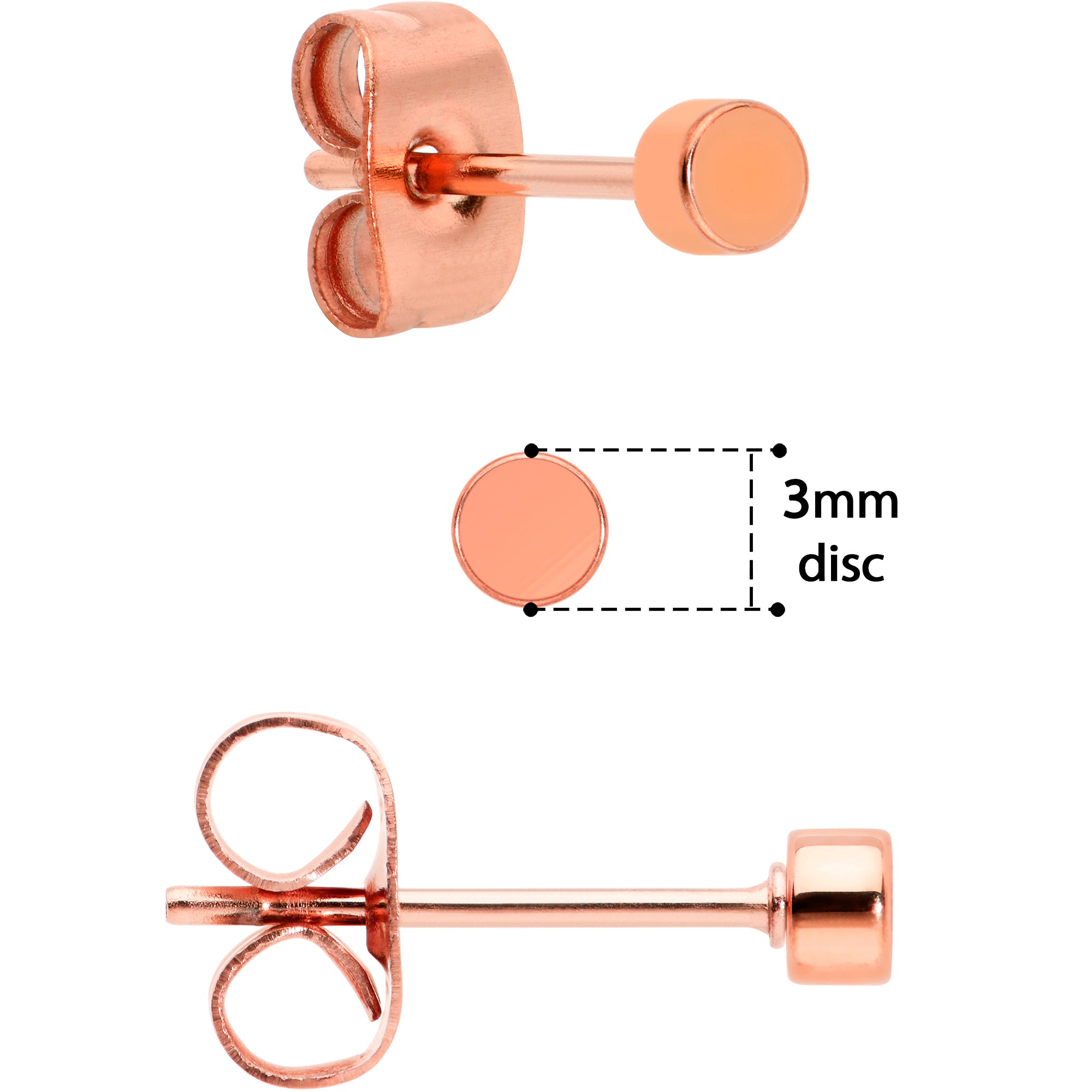 20G Rose Gold PVD Stainless Steel Flat Disc Stud Earrings Set of 6