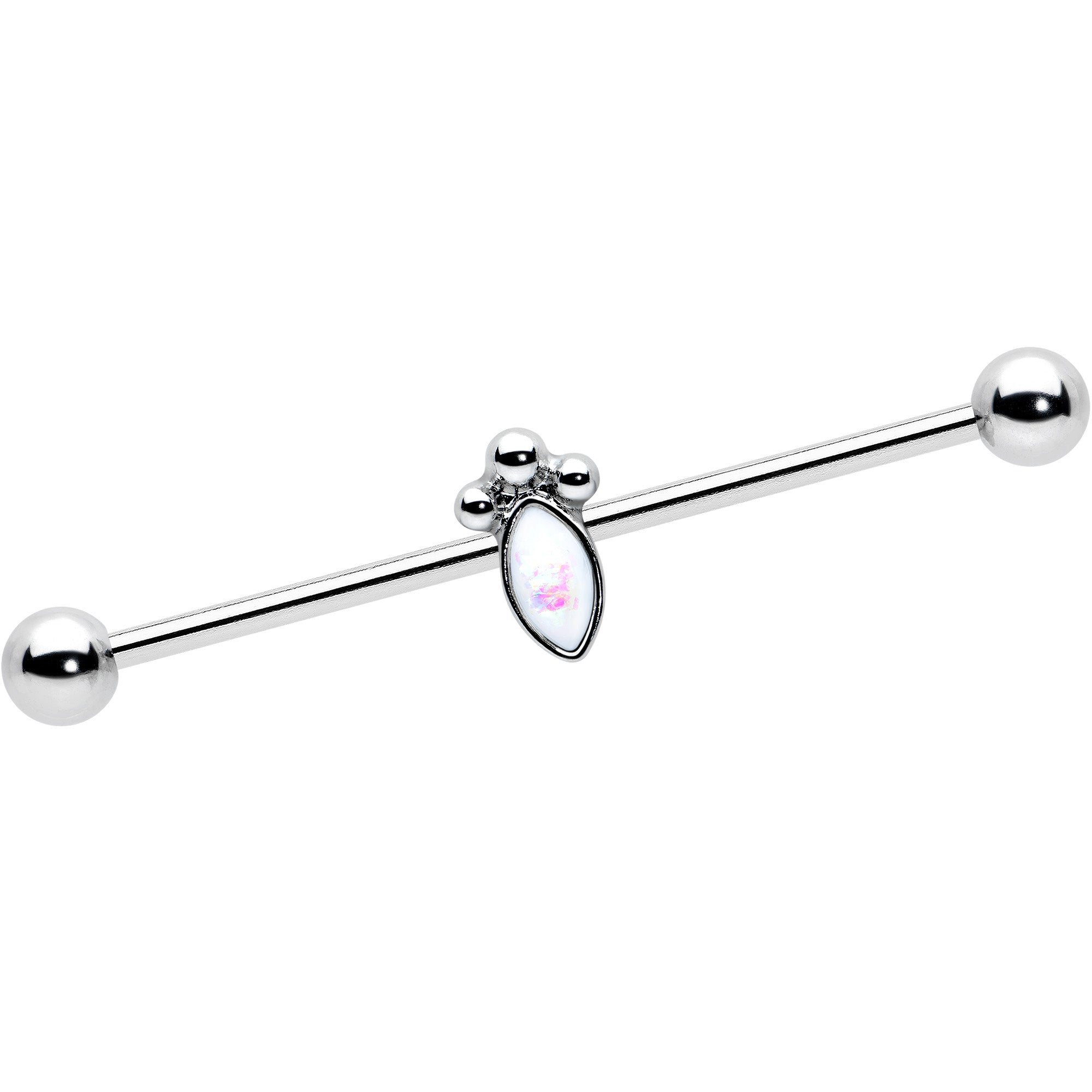 14 Gauge White Faux Opal Deco Oval Industrial Barbell 38mm