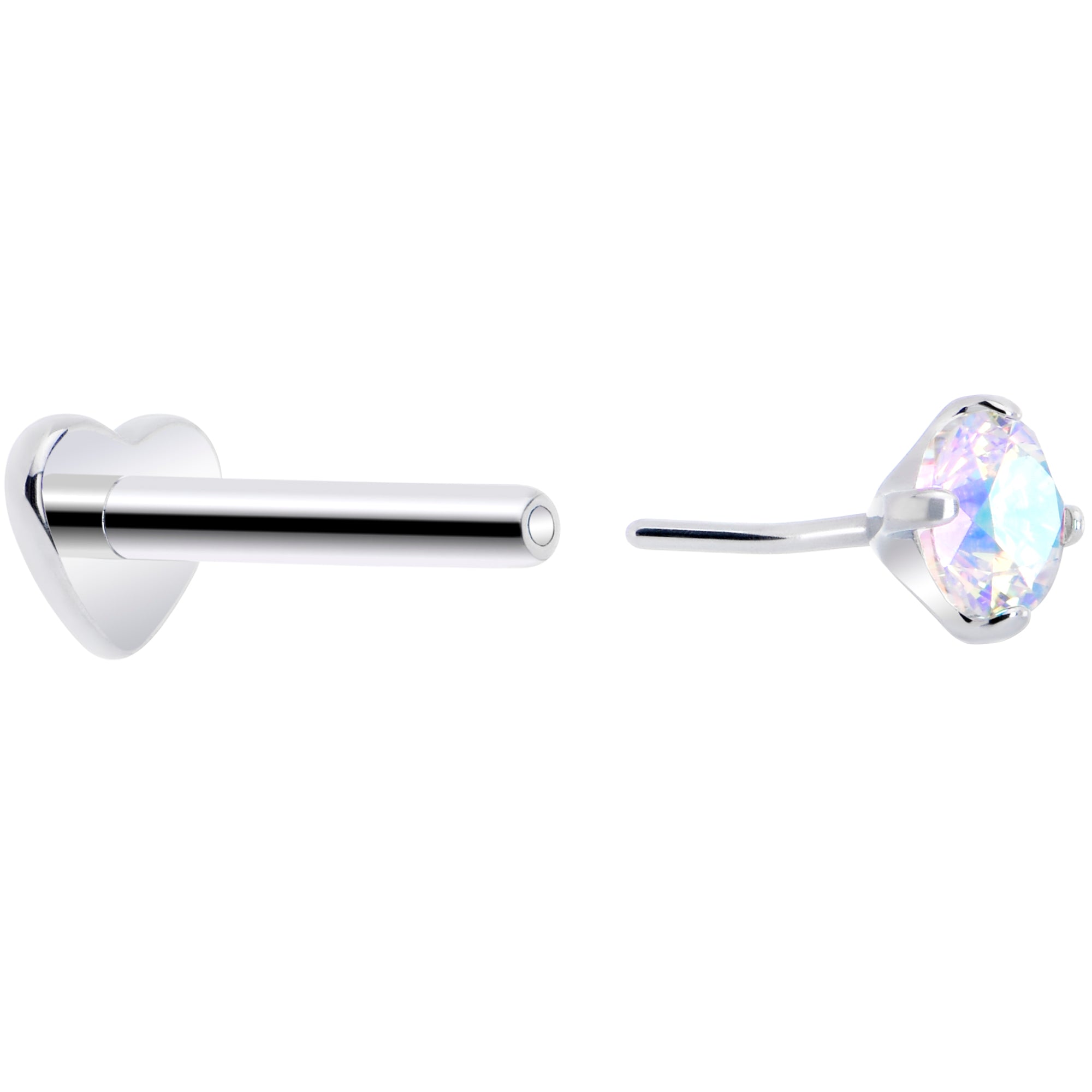16G 5/16 Aurora CZ Gem ASTM F-136 Implant Grade Titanium Heart End Labret Tragus