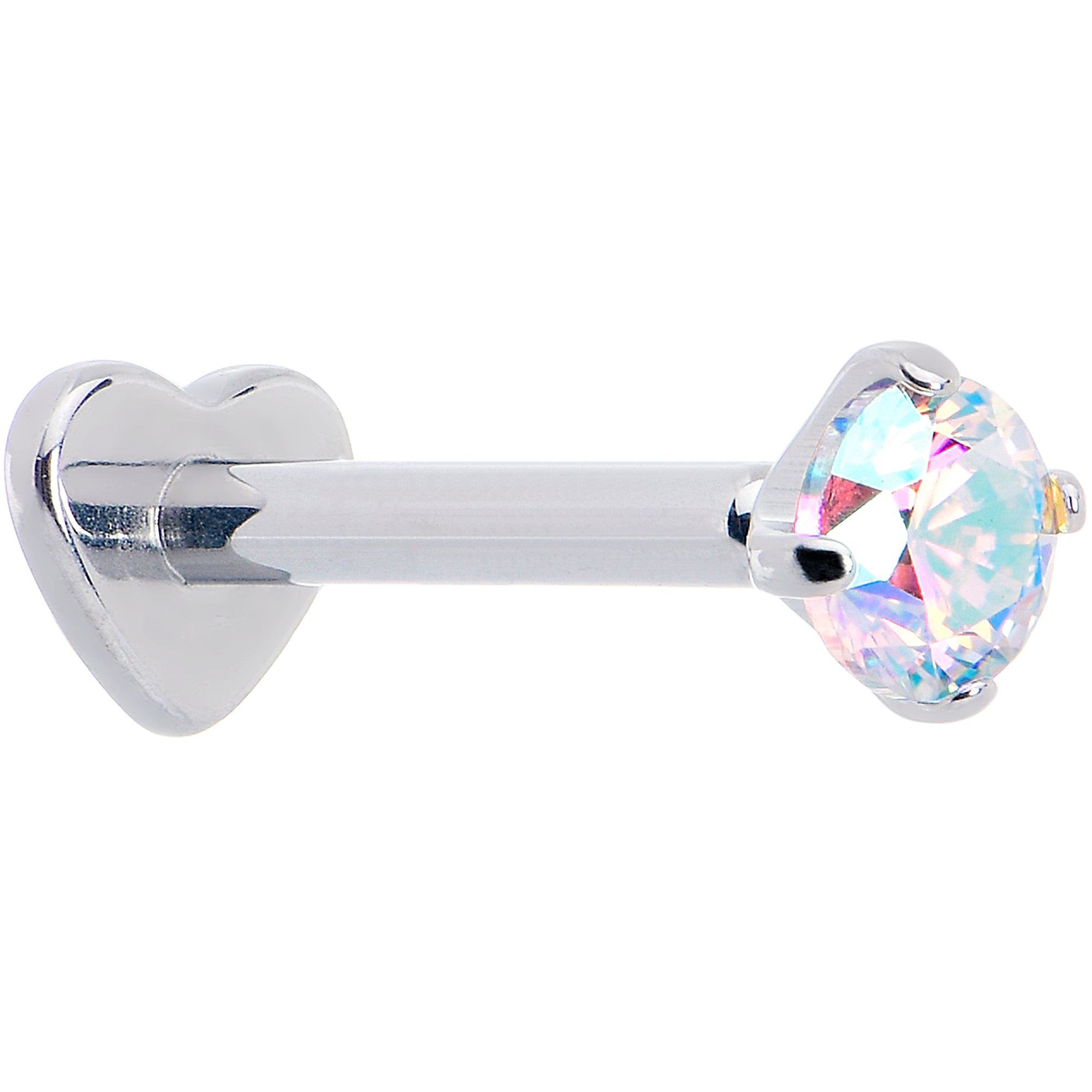 16G 5/16 Aurora CZ Gem ASTM F-136 Implant Grade Titanium Heart End Labret Tragus
