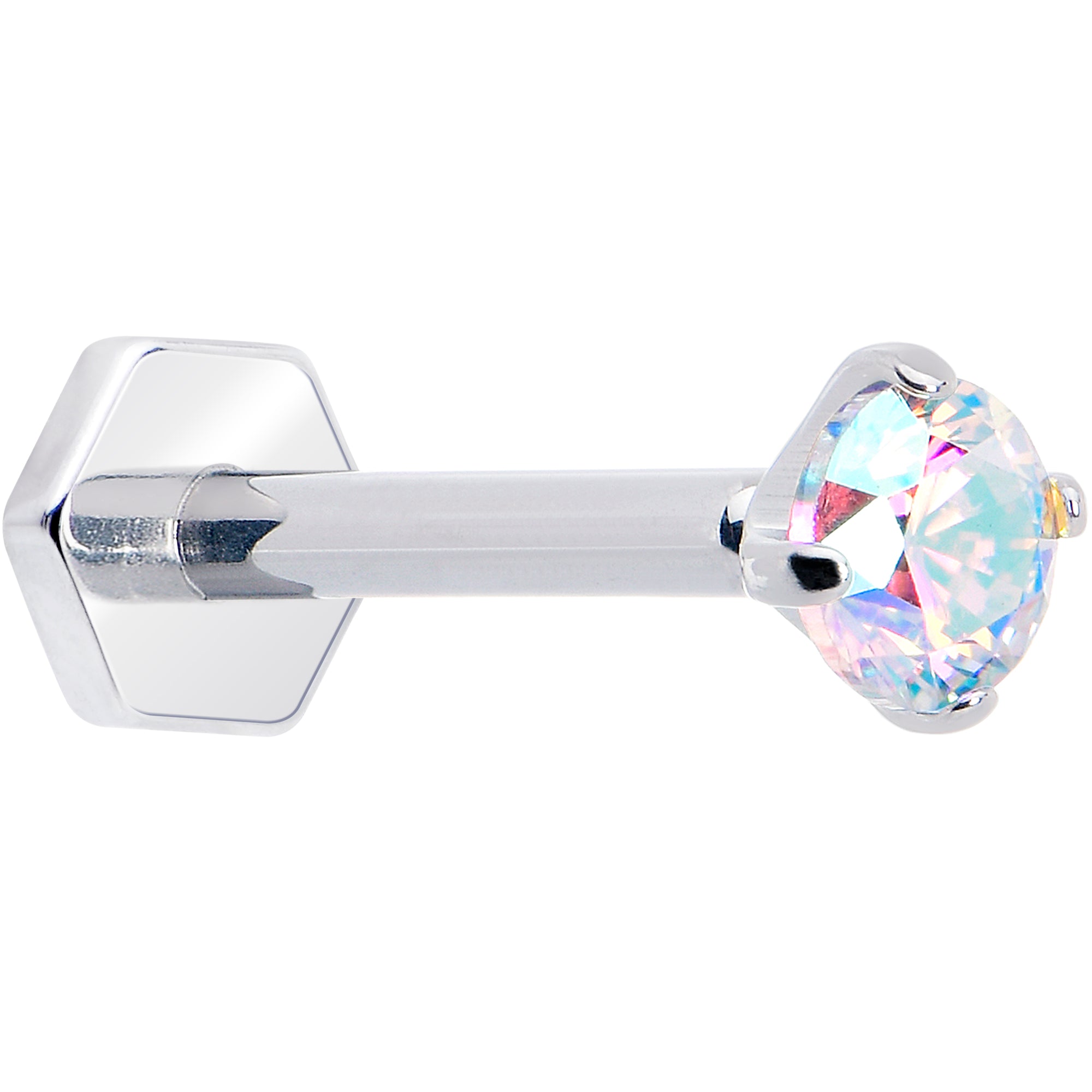 16G 5/16 Aurora CZ Gem ASTM F-136 Implant Grade Titanium Hex End Labret Tragus