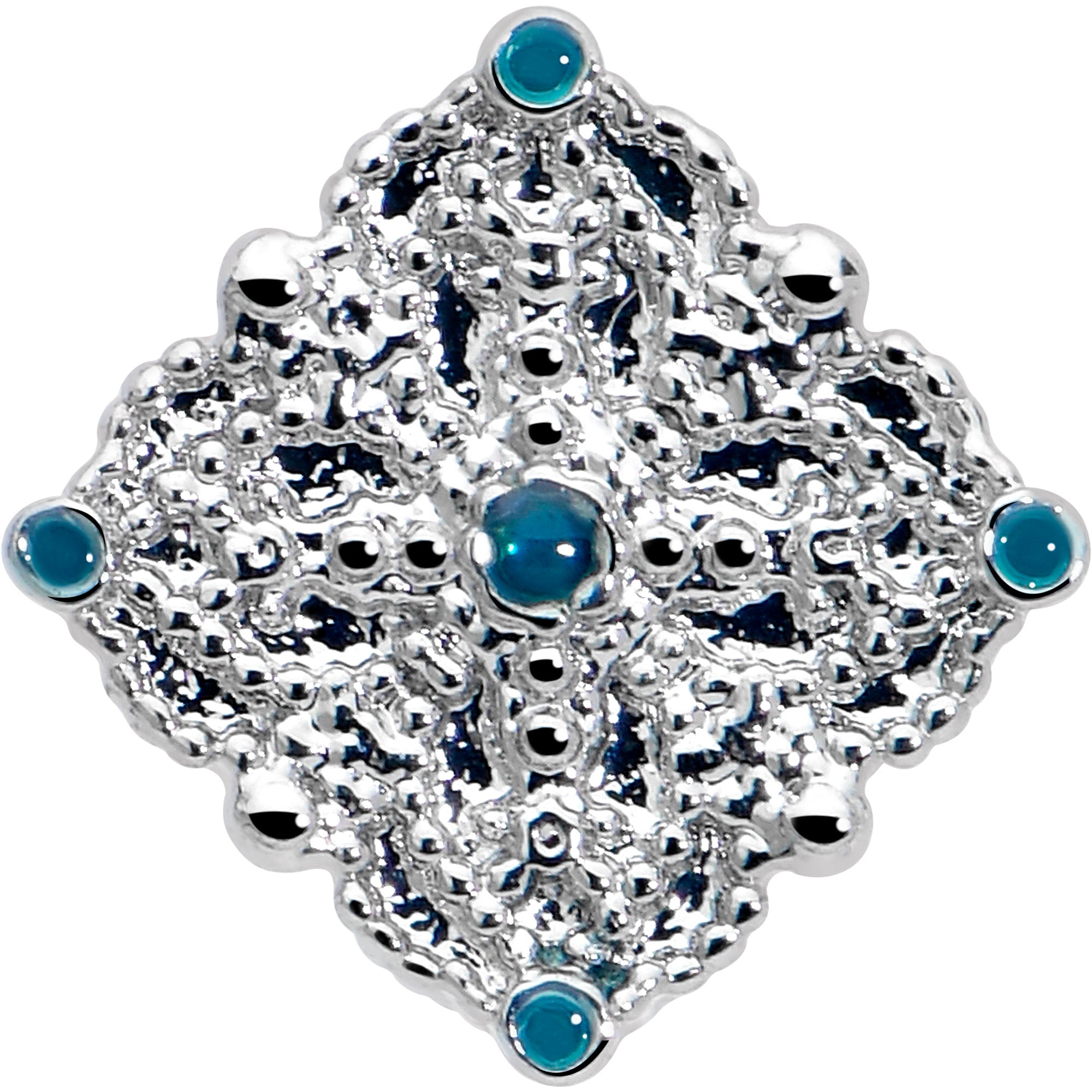 blue rhombus lace design labret monroe tragus 16 gauge 5/16