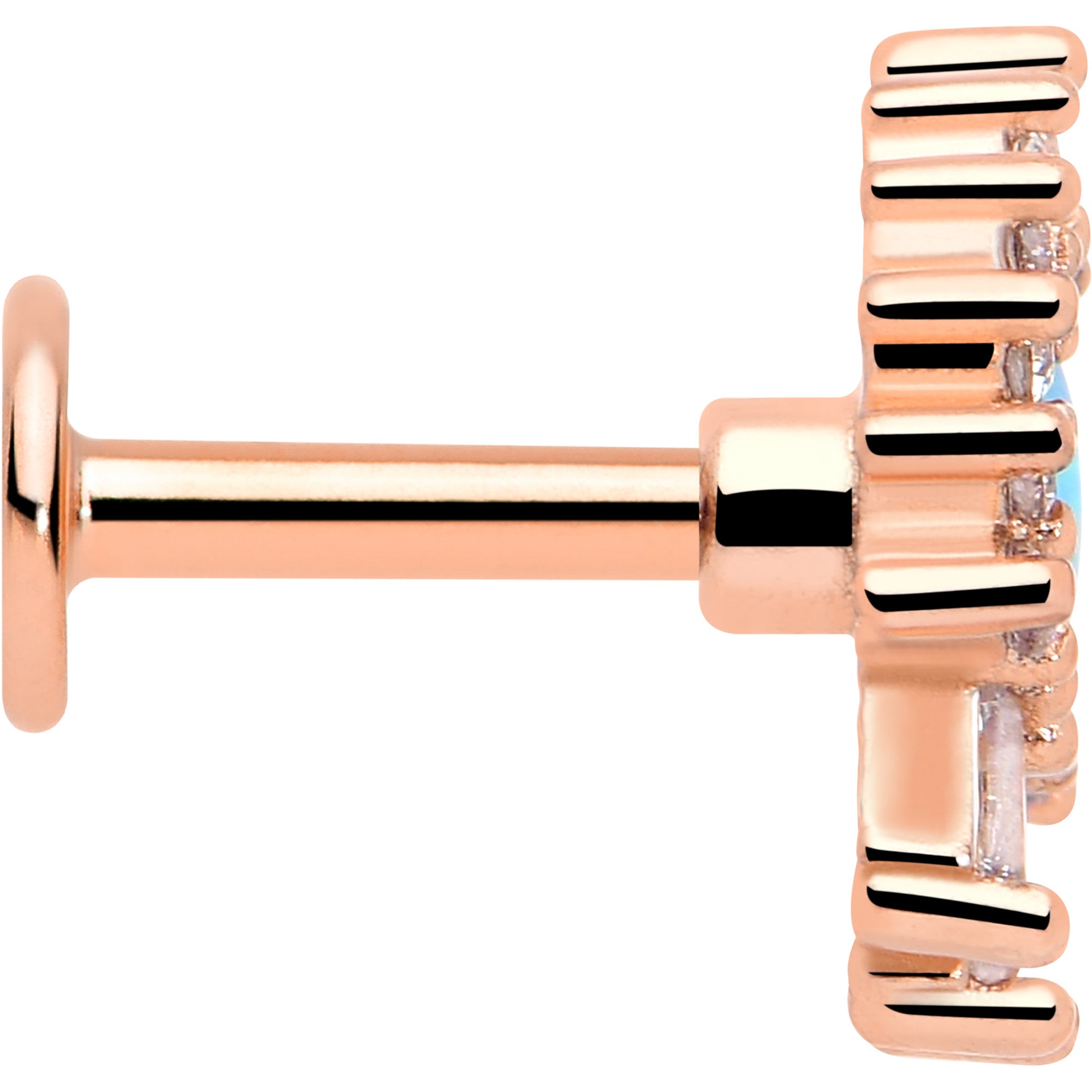 blue opal labret stud rose gold tone cartilage piercing 16g