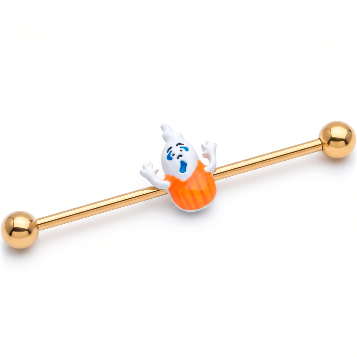 14G Gold Tone Pumpkin Haunter Ghost Industrial Barbell 38mm