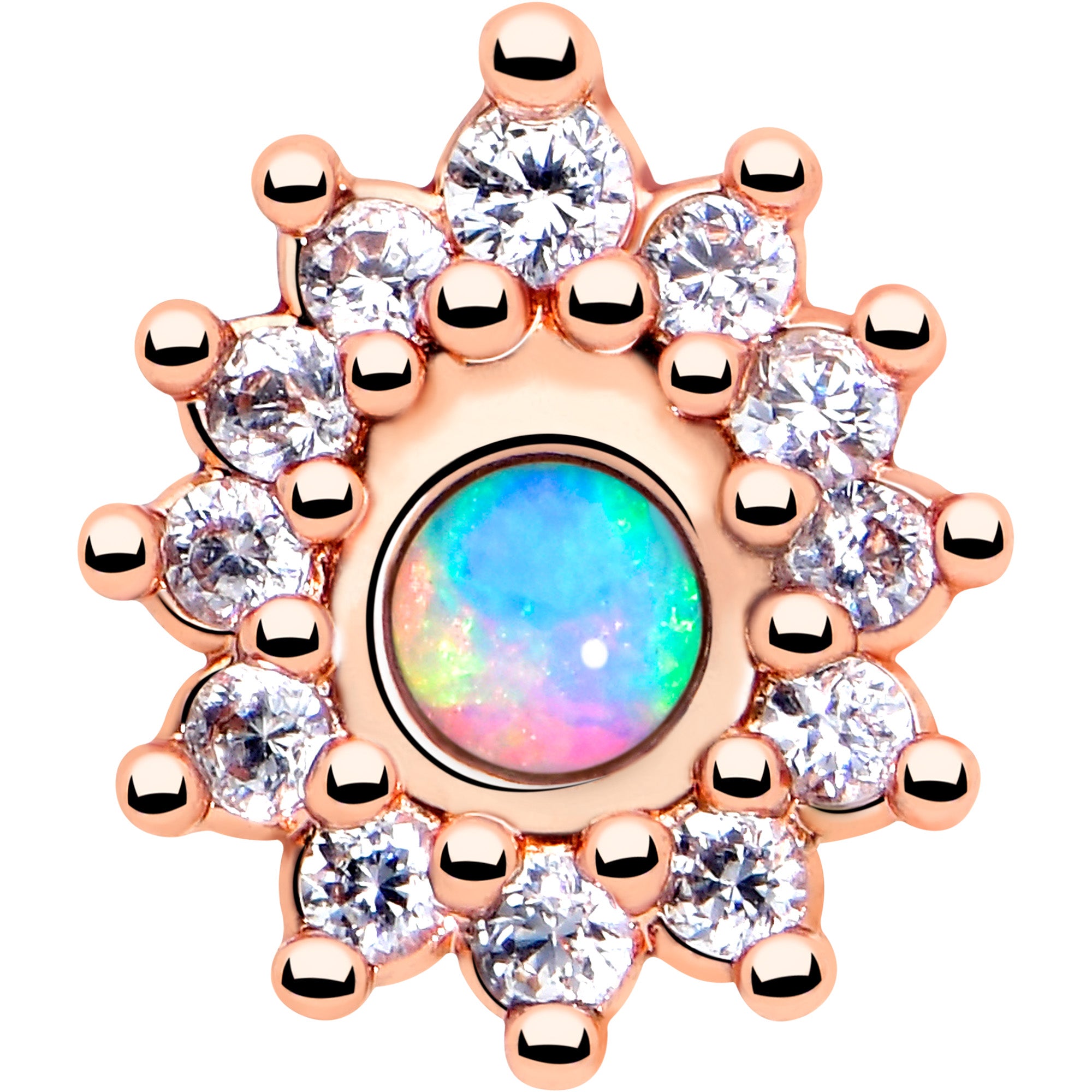 20G 7mm White Synthetic Opal Rose Gold Tone Lush L Shape Nose Ring