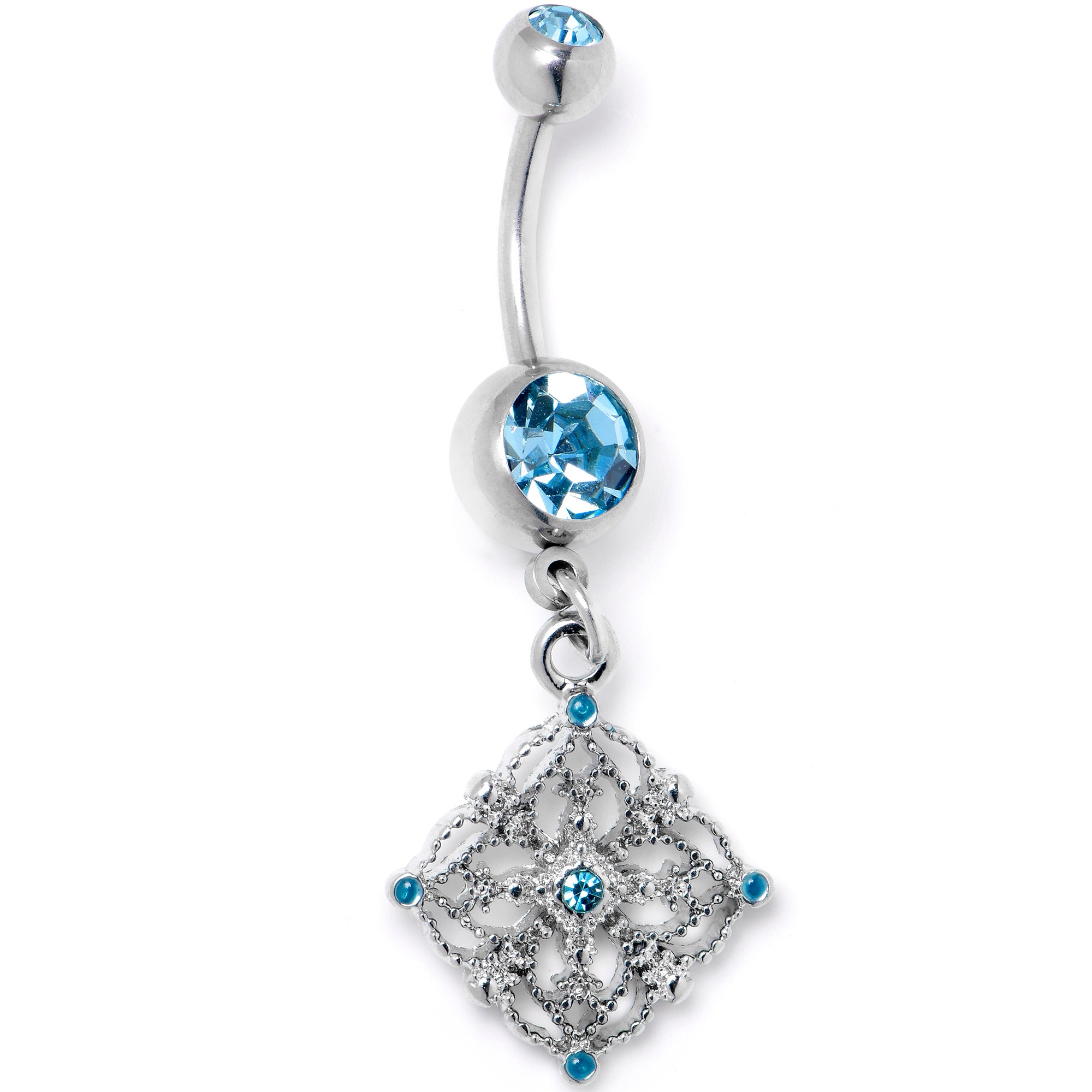 Blue Gem Filigree Rhombus Dangle Belly Ring
