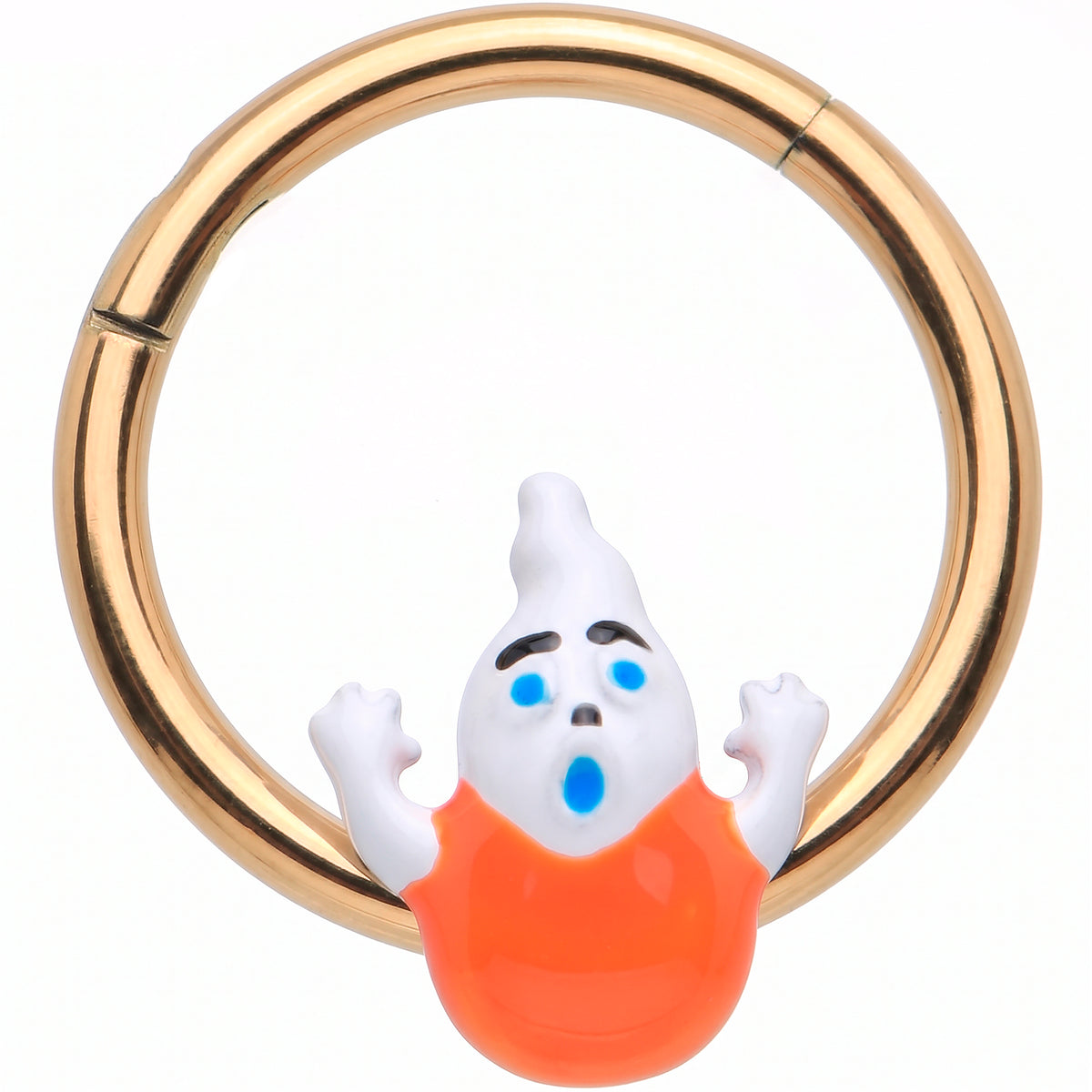 16G 3/8 Gold Tone Pumpkin Haunter Ghost Hinged Segment Ring