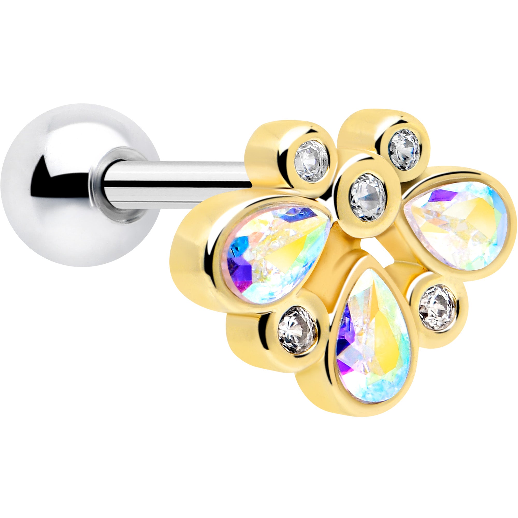 16G 1/4 Aurora Gem Golden Crown Deluxe Cartilage Tragus Earring