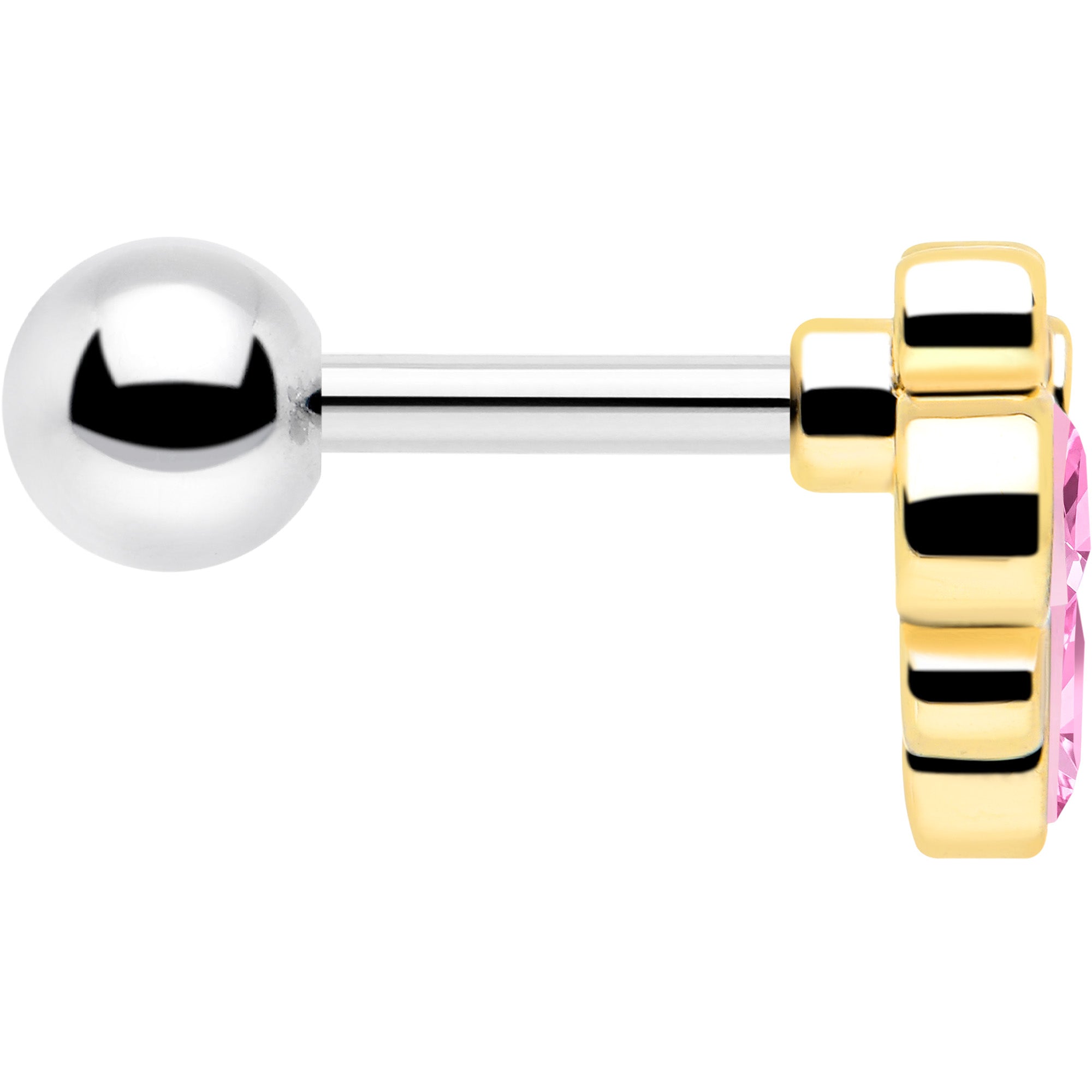 16G 1/4 Pink Gem Golden Crown Deluxe Cartilage Tragus Earring