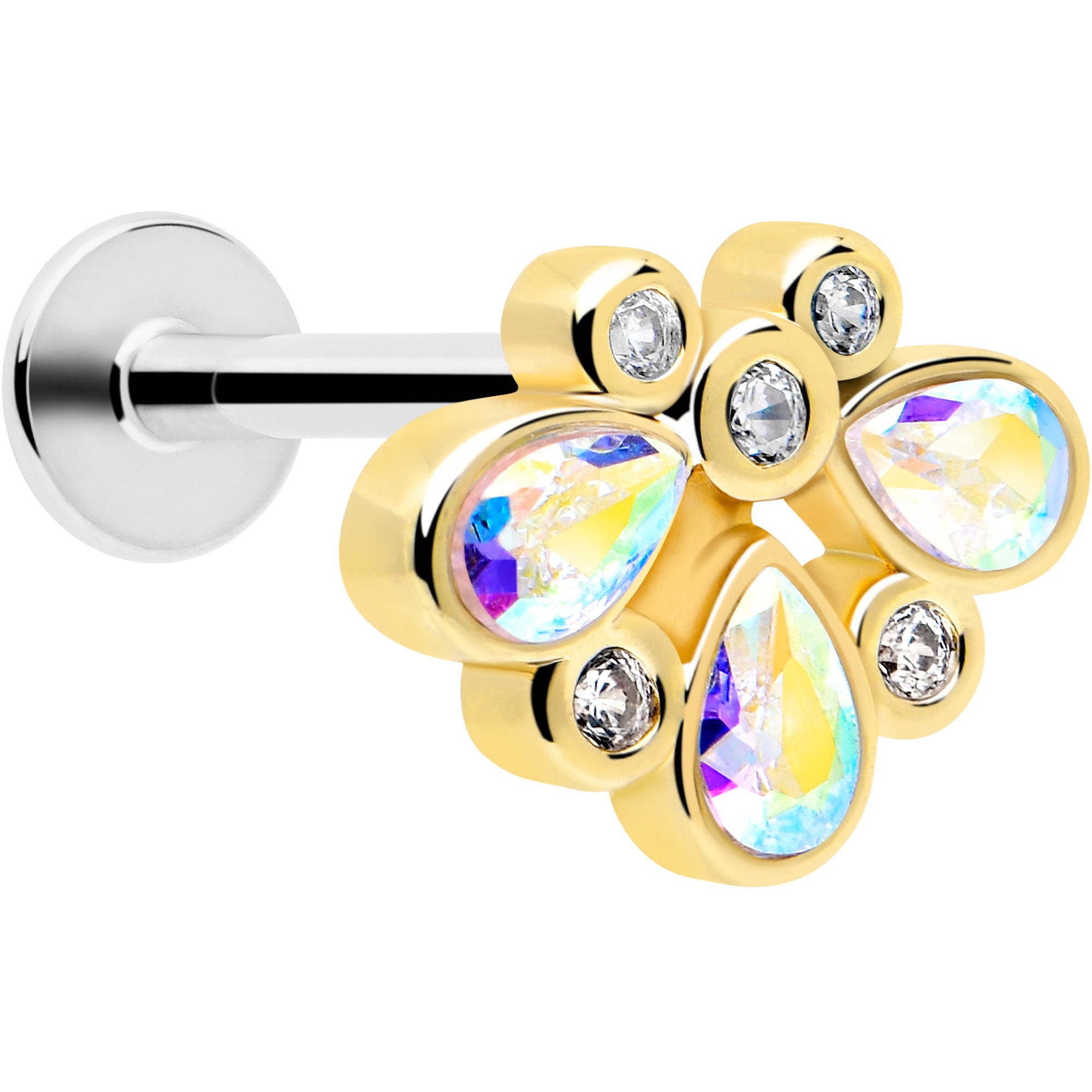 16G 1/4 Aurora Gem Golden Crown Deluxe Labret