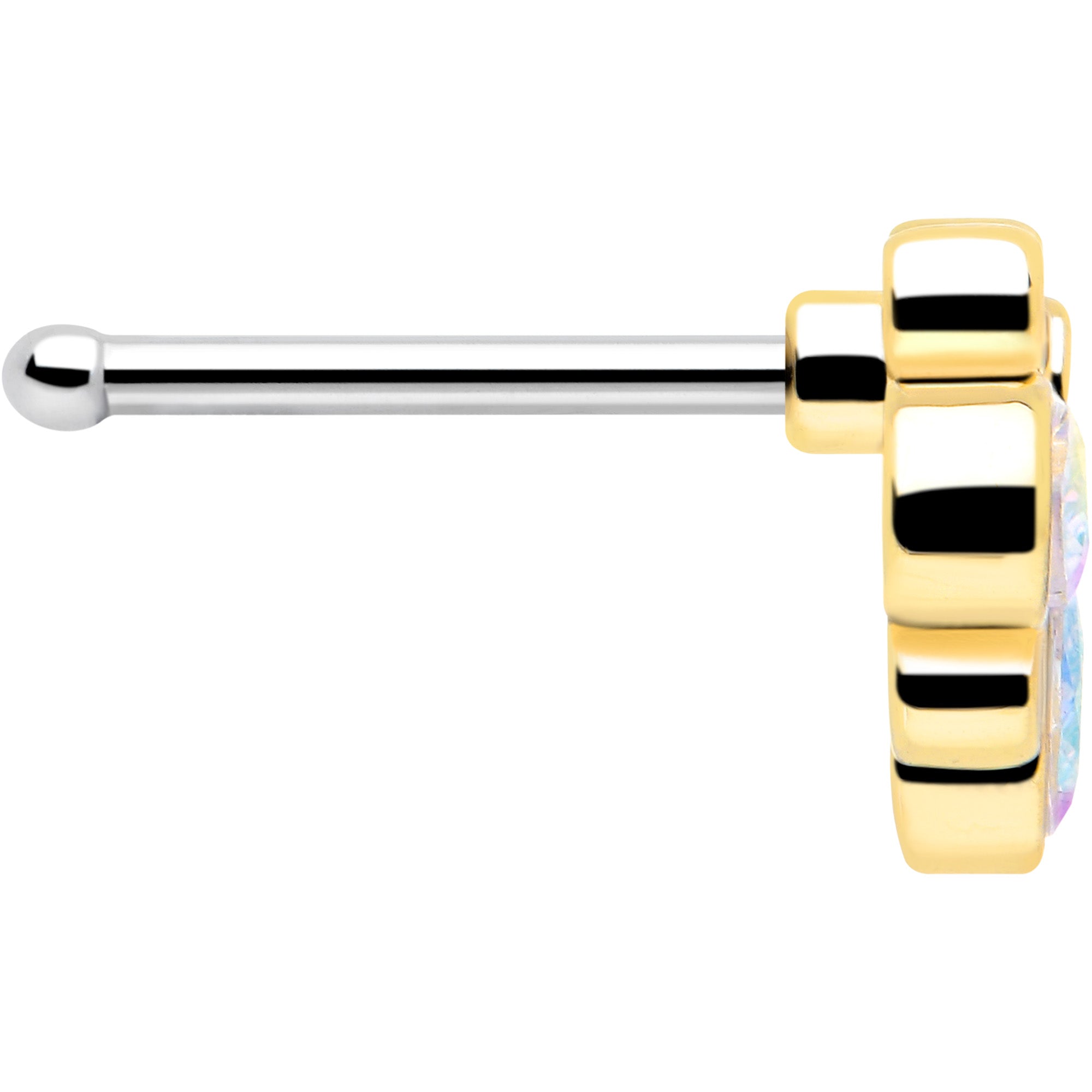 20G 1/4 Aurora Gem Golden Crown Deluxe Nose Bone