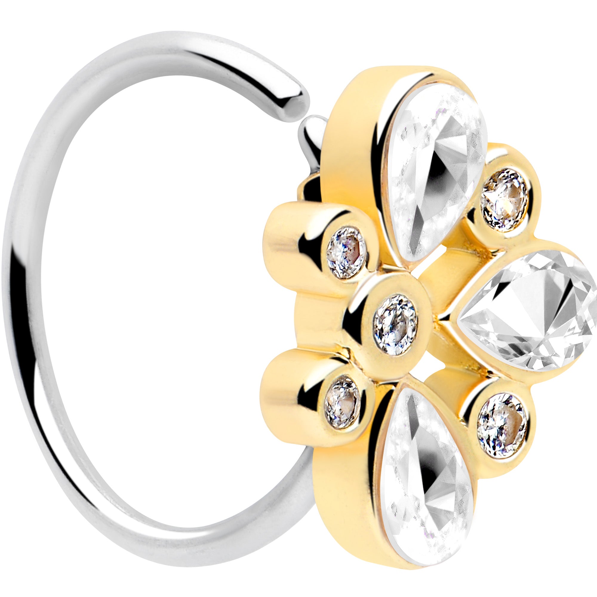 20G 5/16 Clear Gem Golden Crown Deluxe Nose Hoop