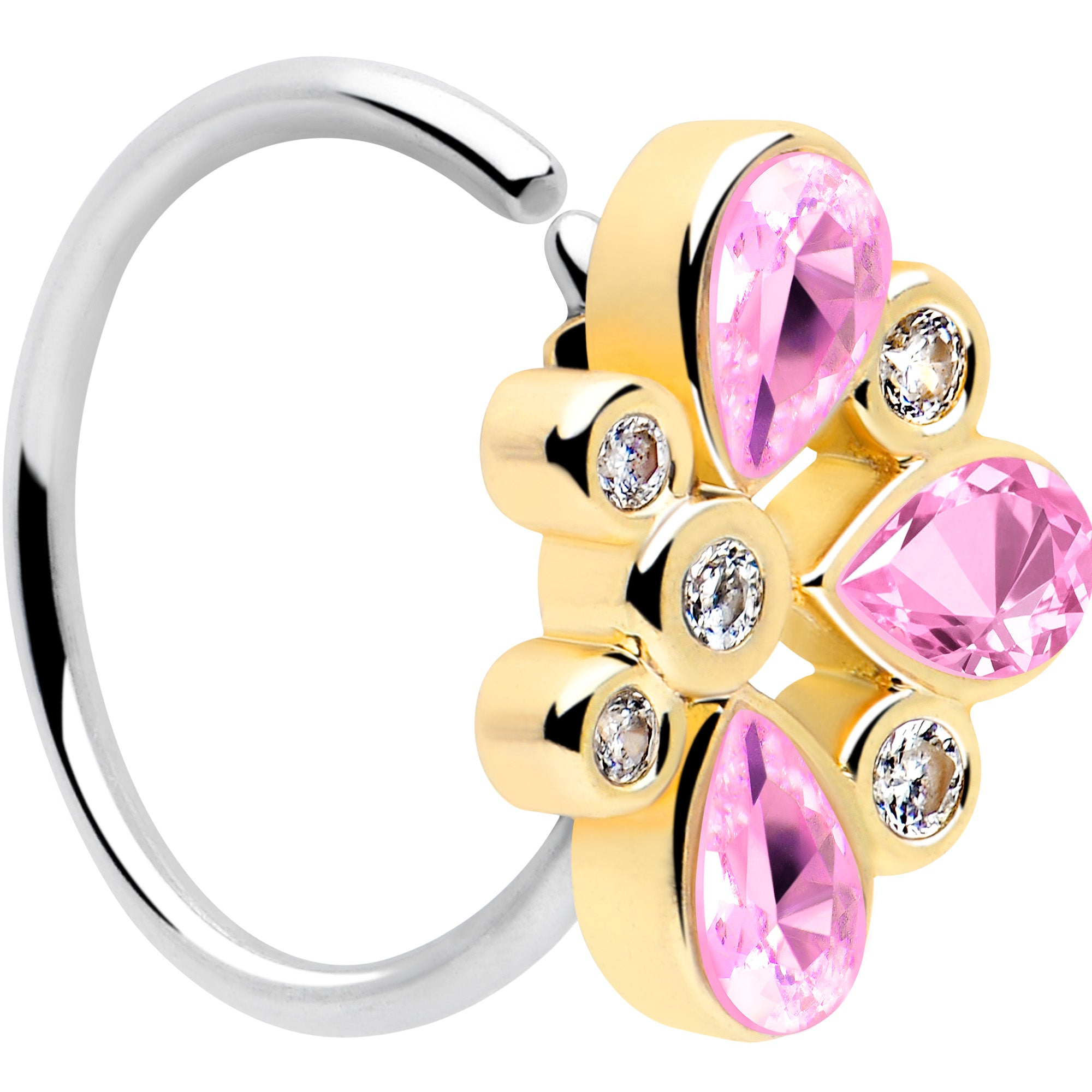 20G 5/16 Pink Gem Golden Crown Deluxe Nose Hoop