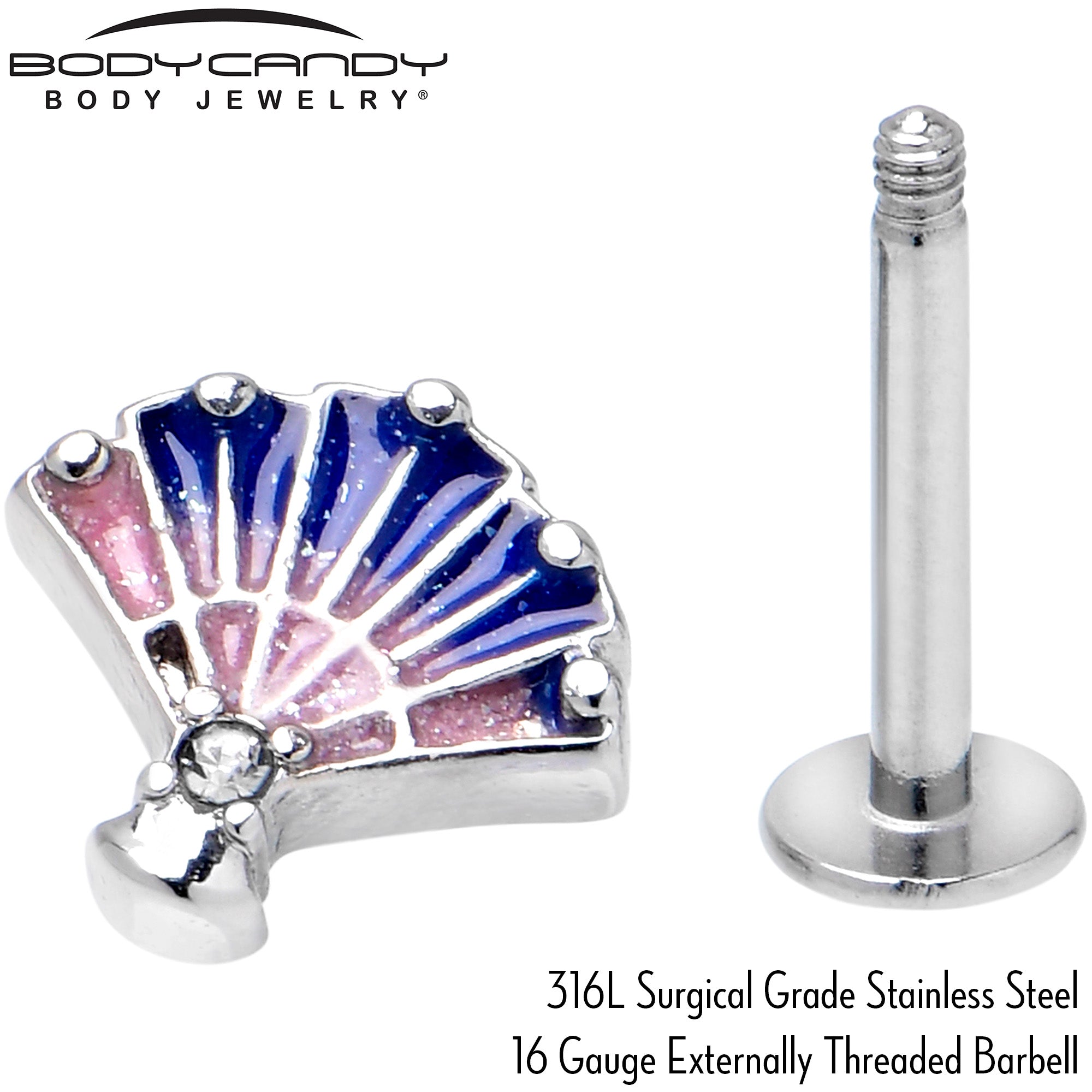 16G 5/16 Clear CZ Gem Mesmerizing Ocean Sea Shell Magic Labret Tragus