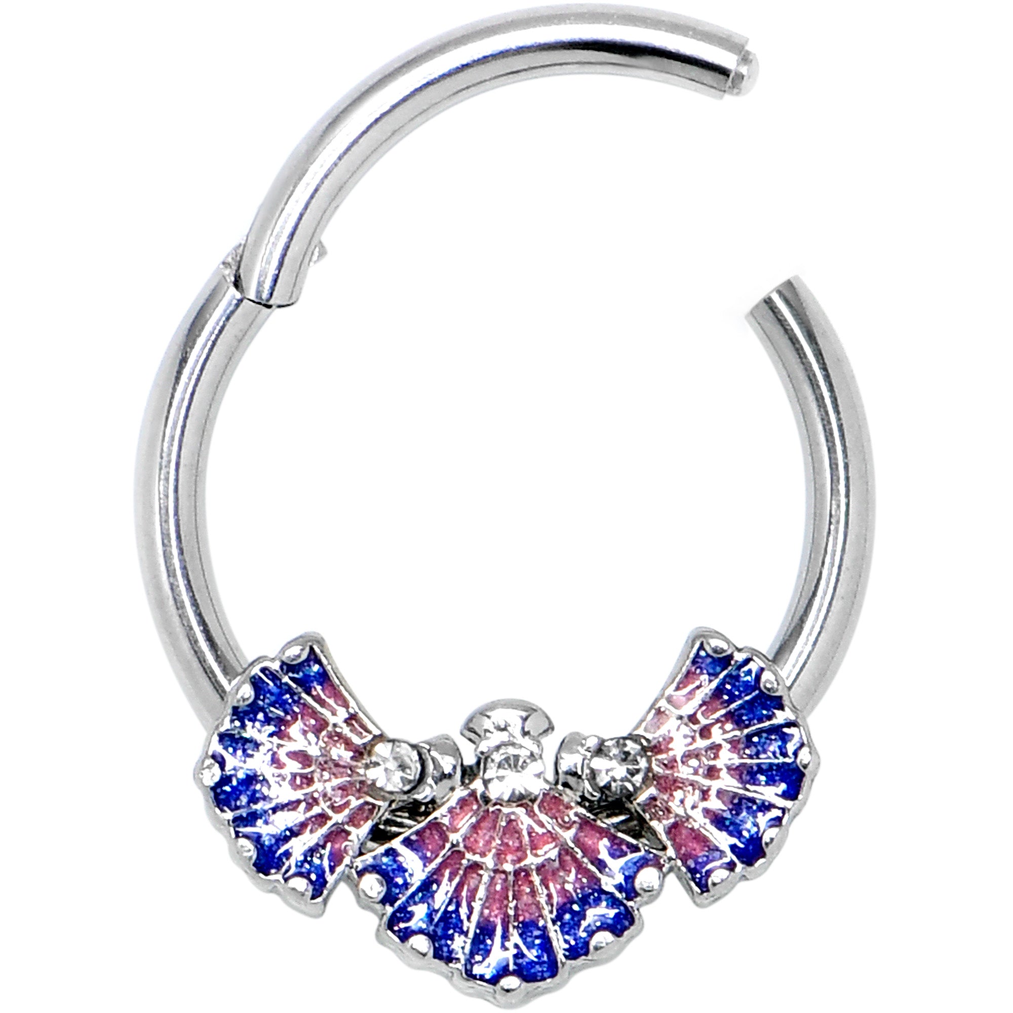 16G 3/8 Clear CZ Gem Mesmerizing Sea Shells Hinged Segment Ring