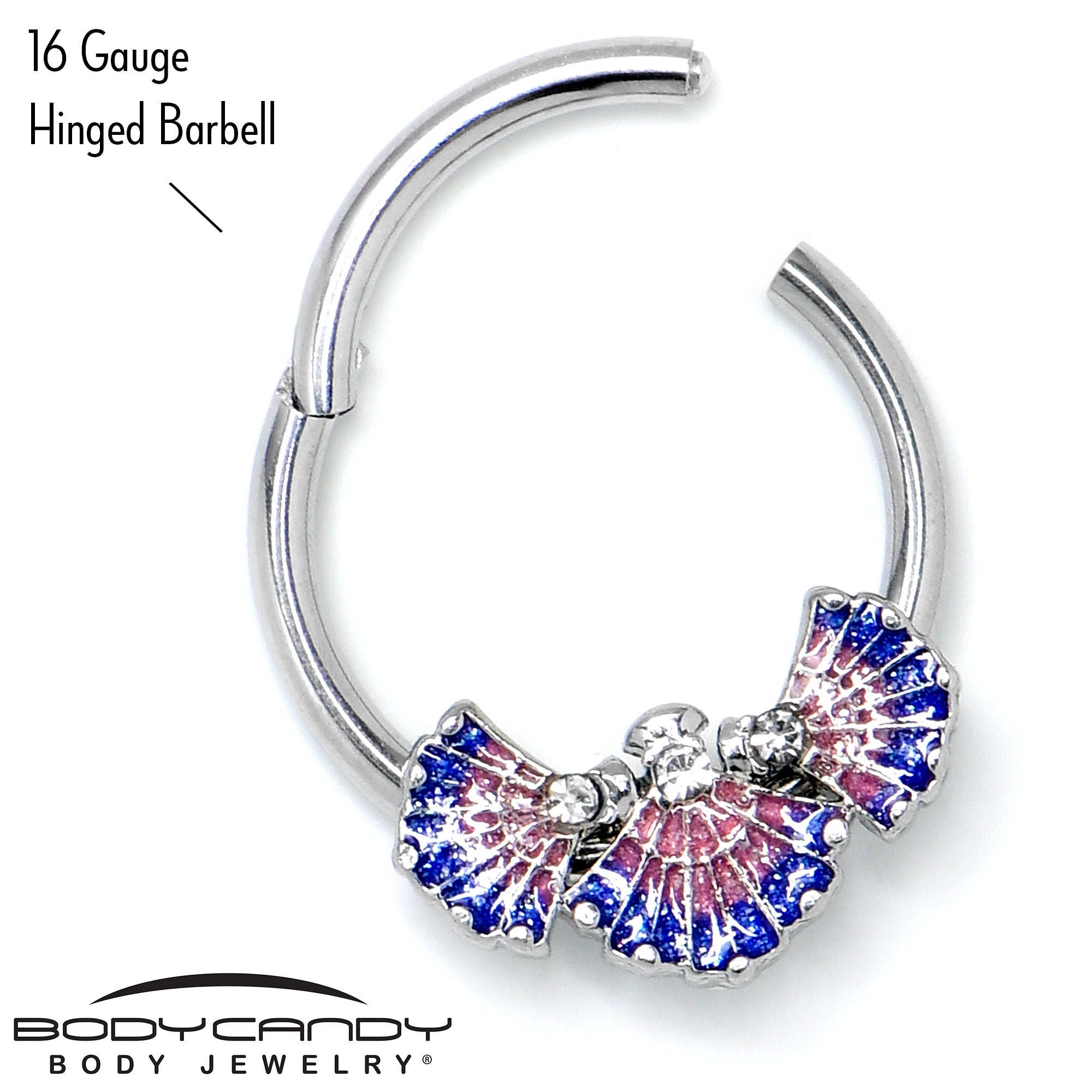 16G 3/8 Clear CZ Gem Mesmerizing Sea Shells Hinged Segment Ring