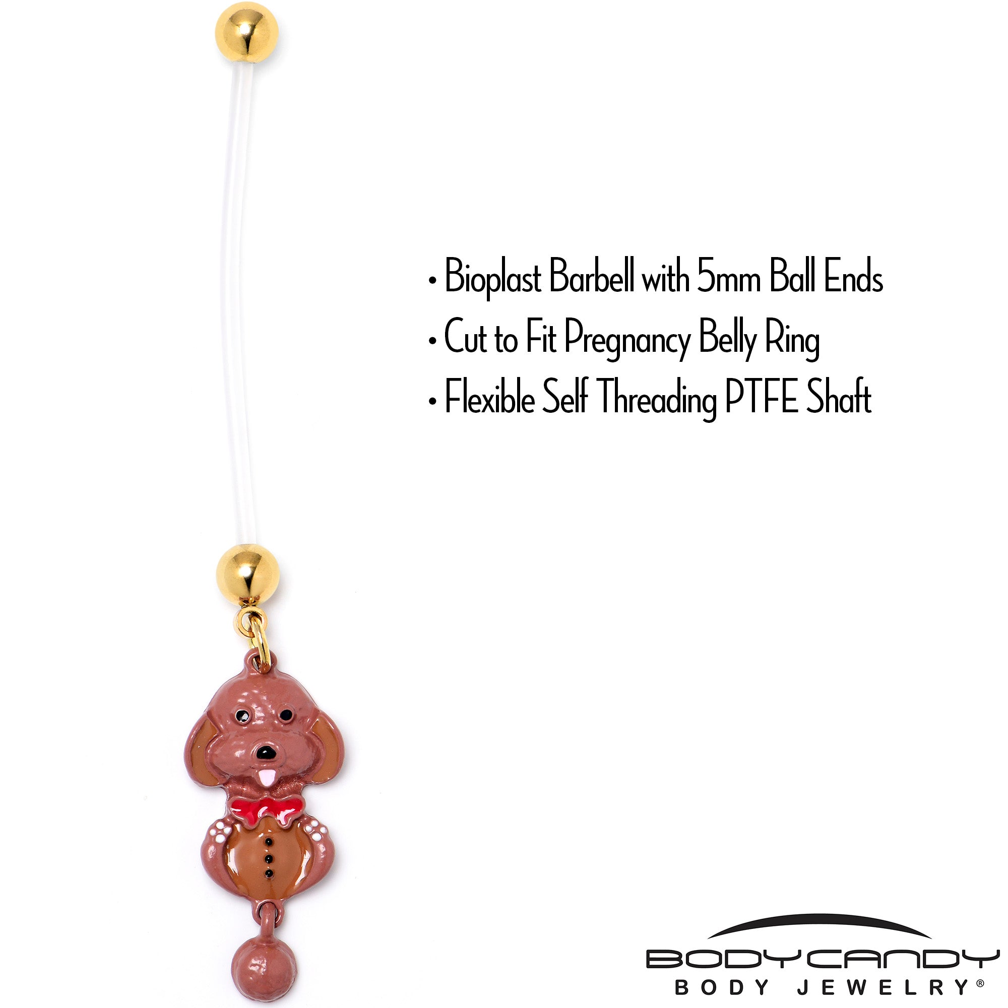 Brown Dog Red Bow Dangle PTFE Pregnancy Belly Ring