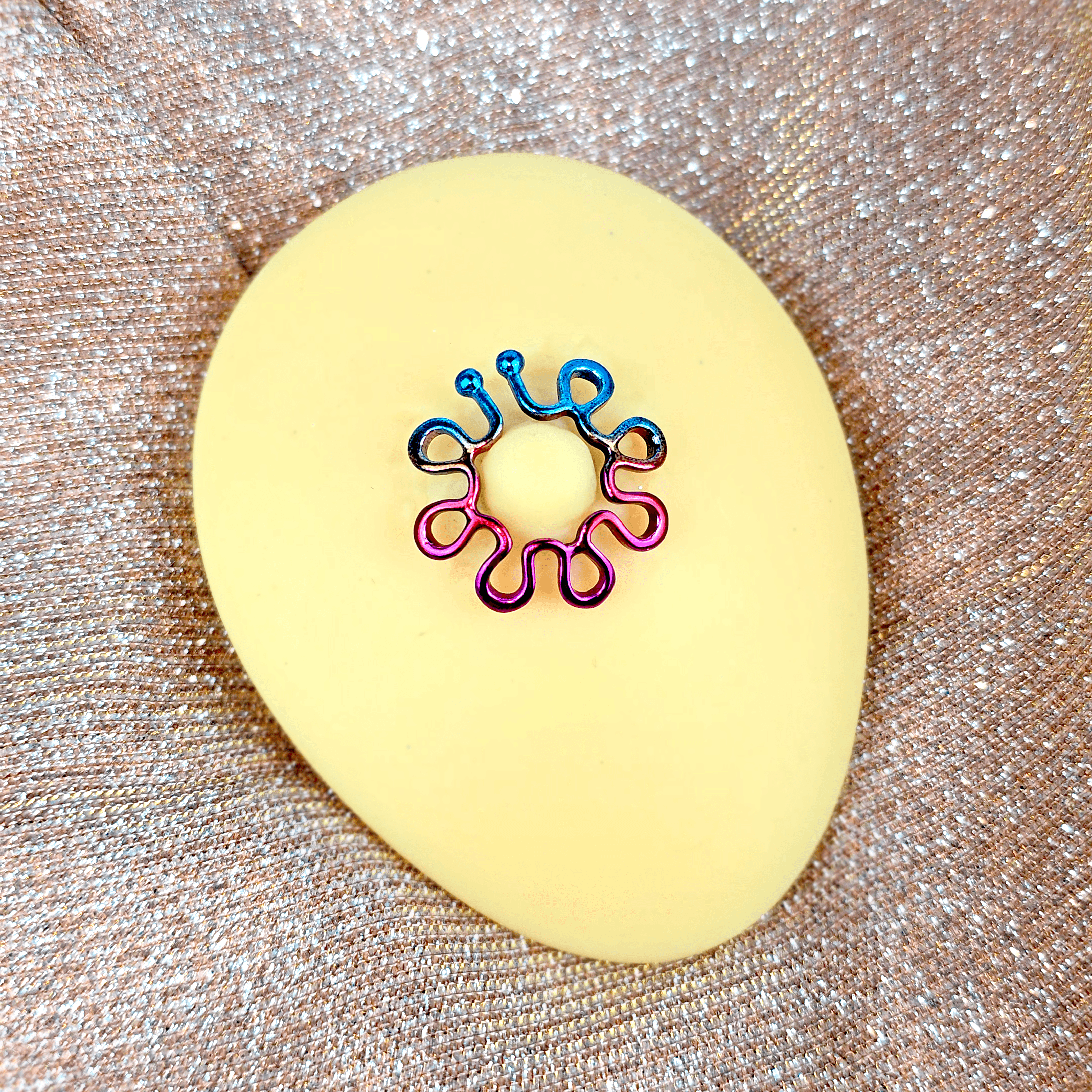 Rainbow Trippy Flower Clip On Fake Nipple Ring Set