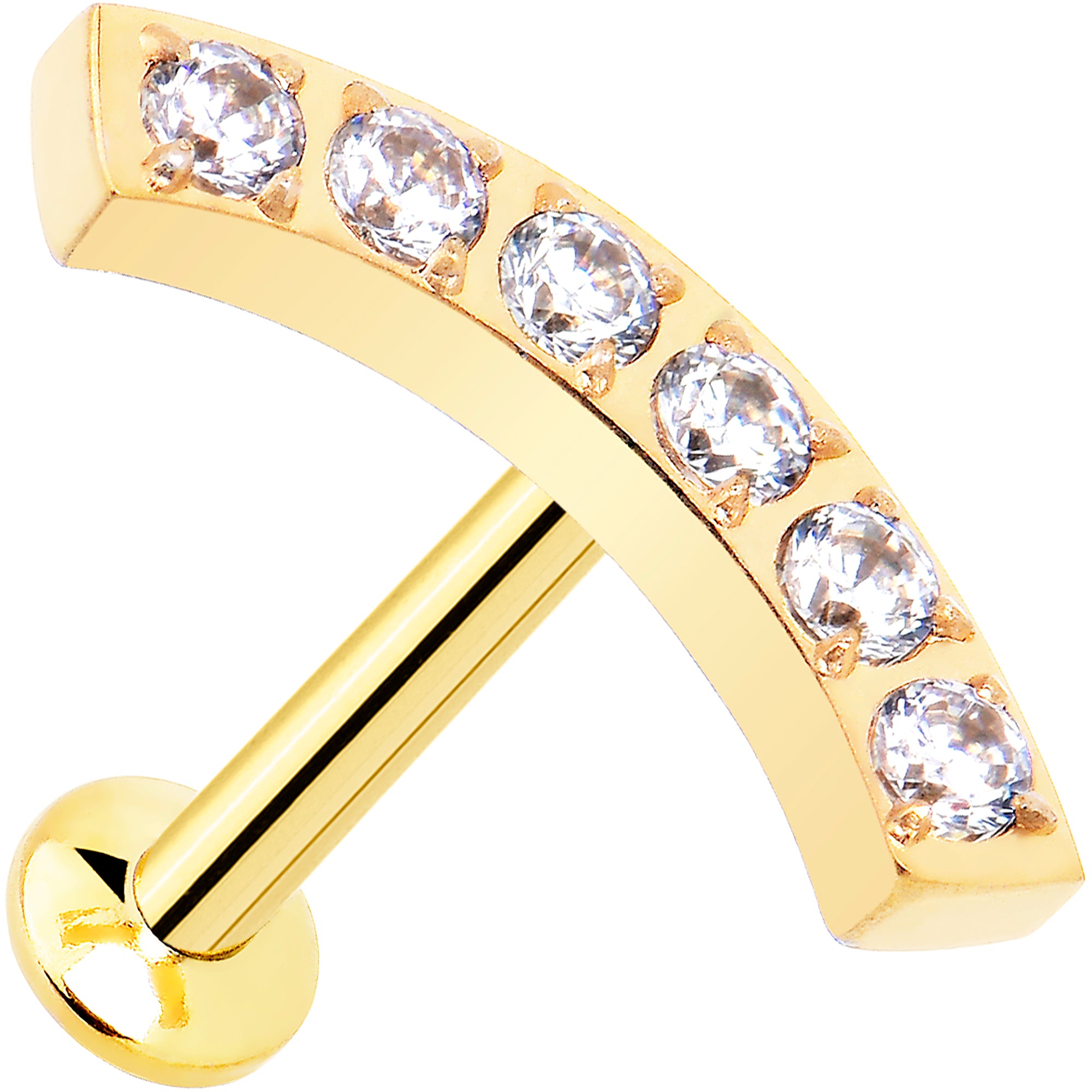 16G 5/16 Gold PVD Stainless Steel Threadless Curved Push In Tragus Labret