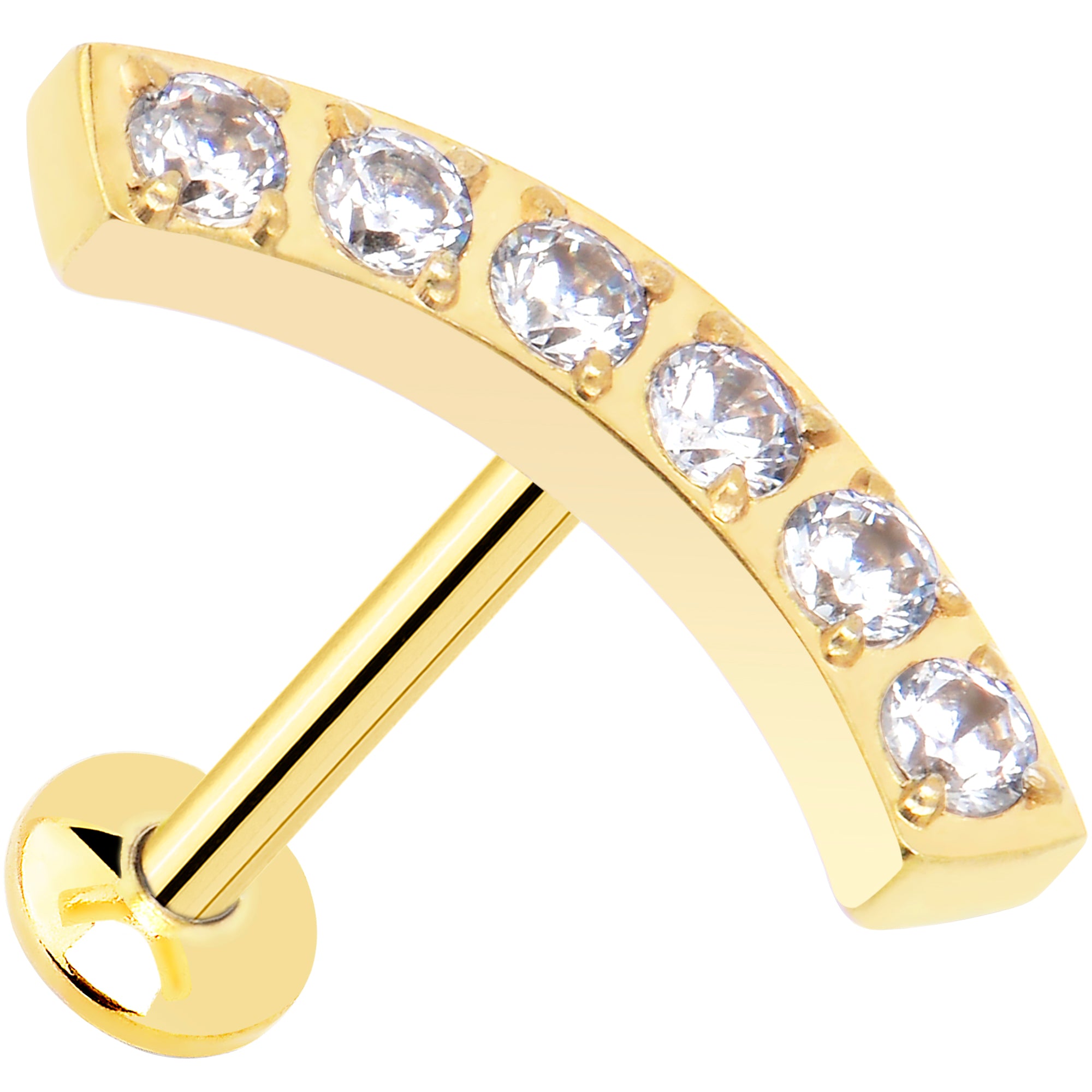 18G 5/16 Clear Gem Gold Tone Threadless Curved Arc Labret Tragus