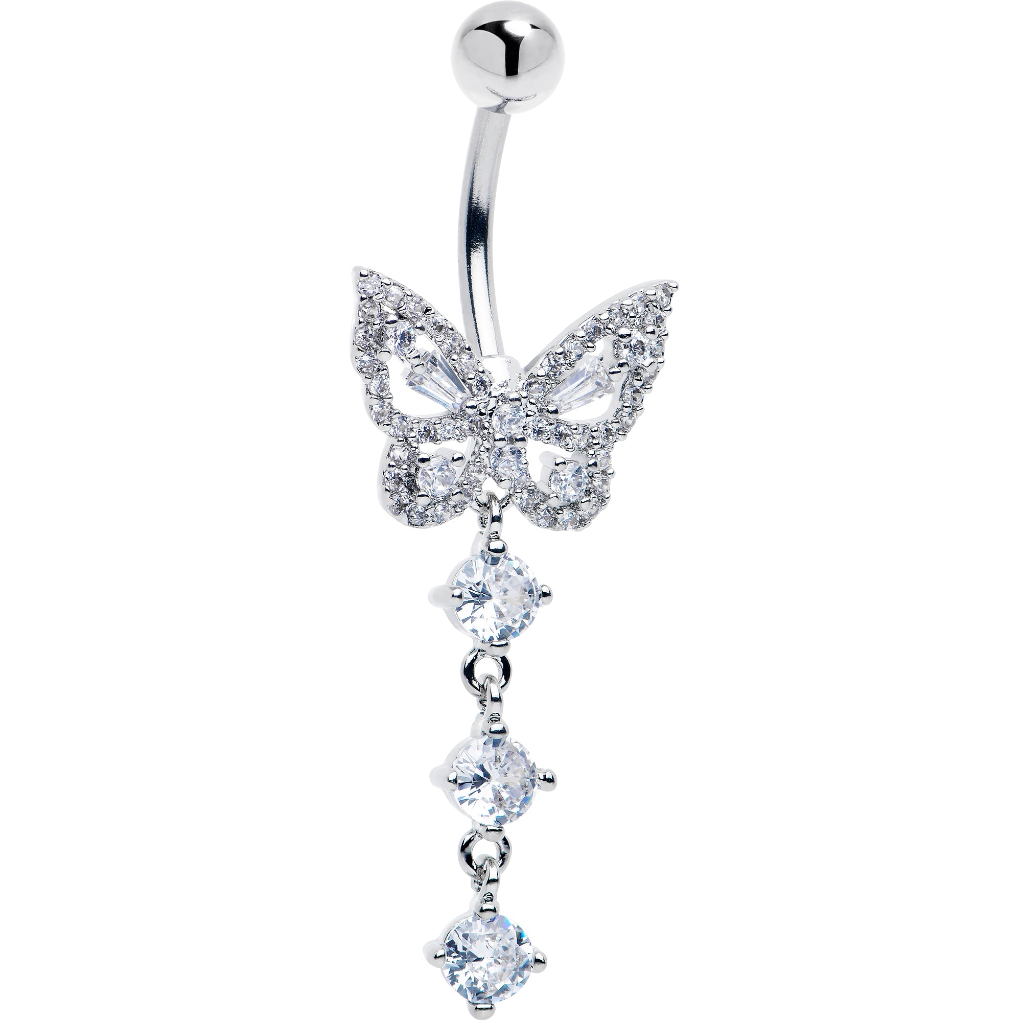 Clear Gem Dramatic Butterfly Dangle Belly Ring