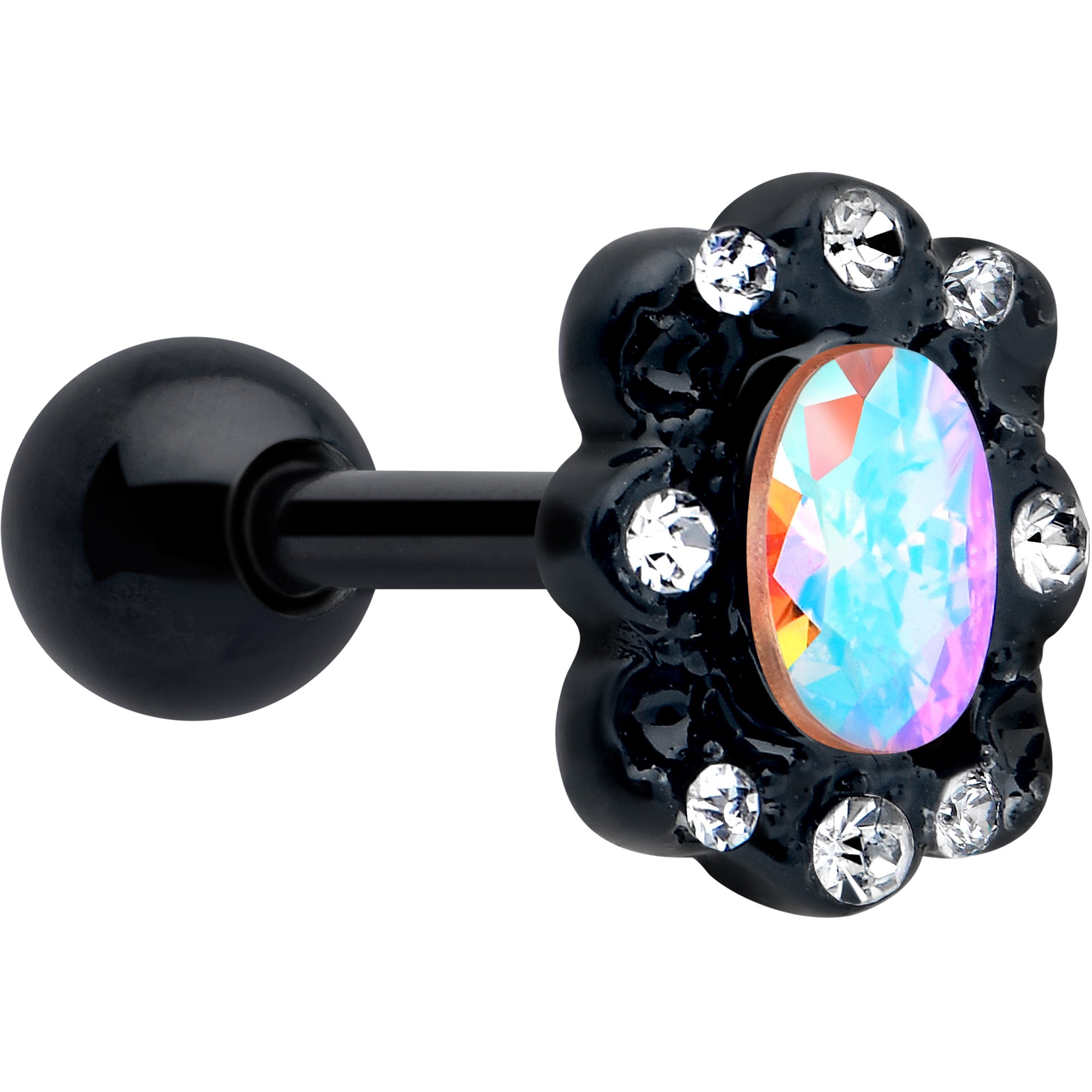 16G 1/4 Aurora Gem Black Filigree Fantasy Cartilage Tragus Earring