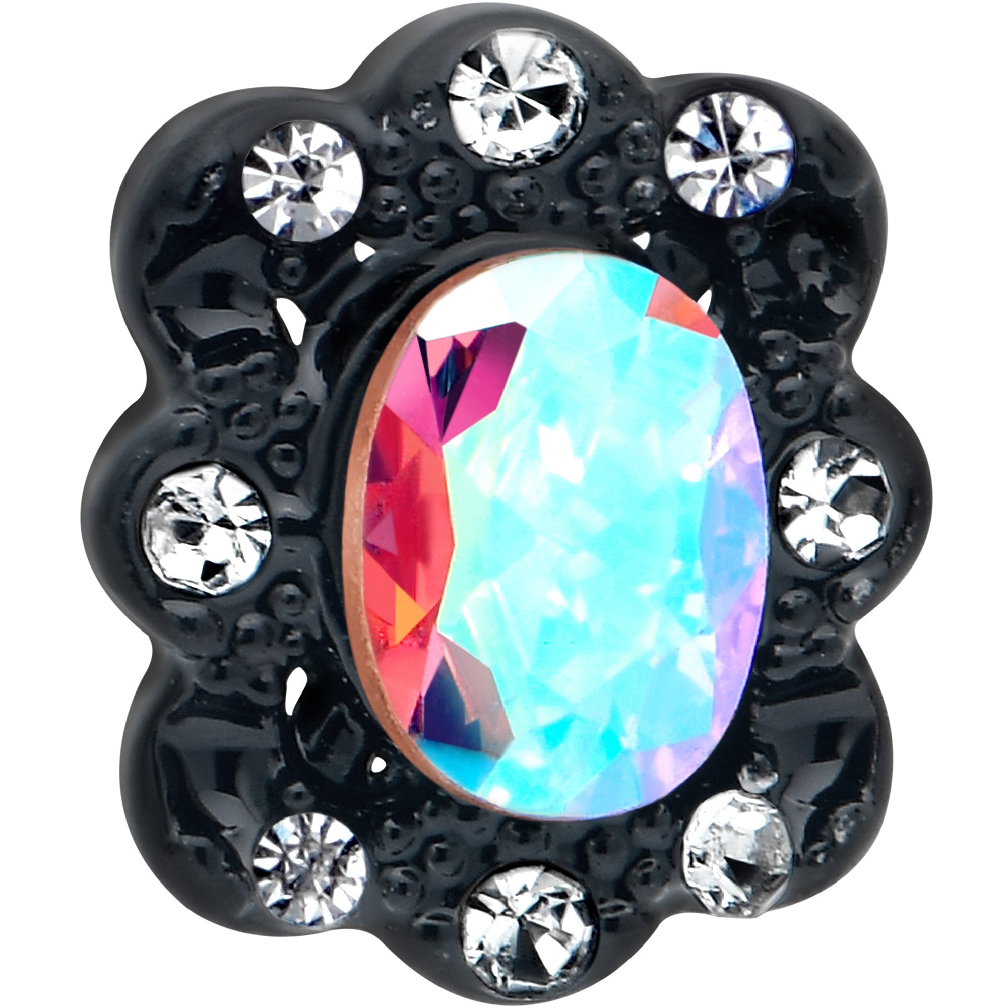 16G 1/4 Aurora Gem Black Filigree Fantasy Cartilage Tragus Earring