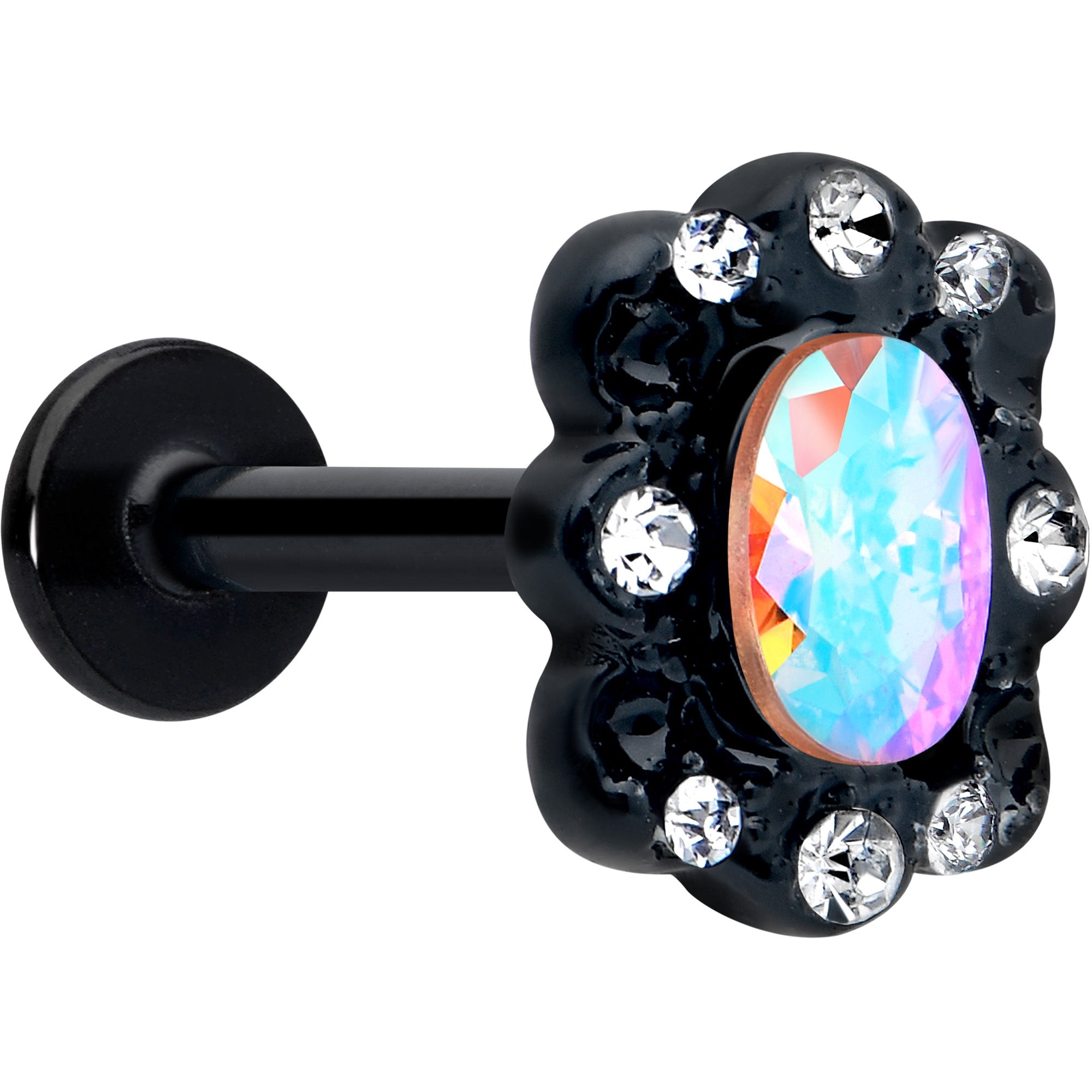 16G 5/16 Aurora Gem Black Filigree Fantasy Labret Monroe Tragus