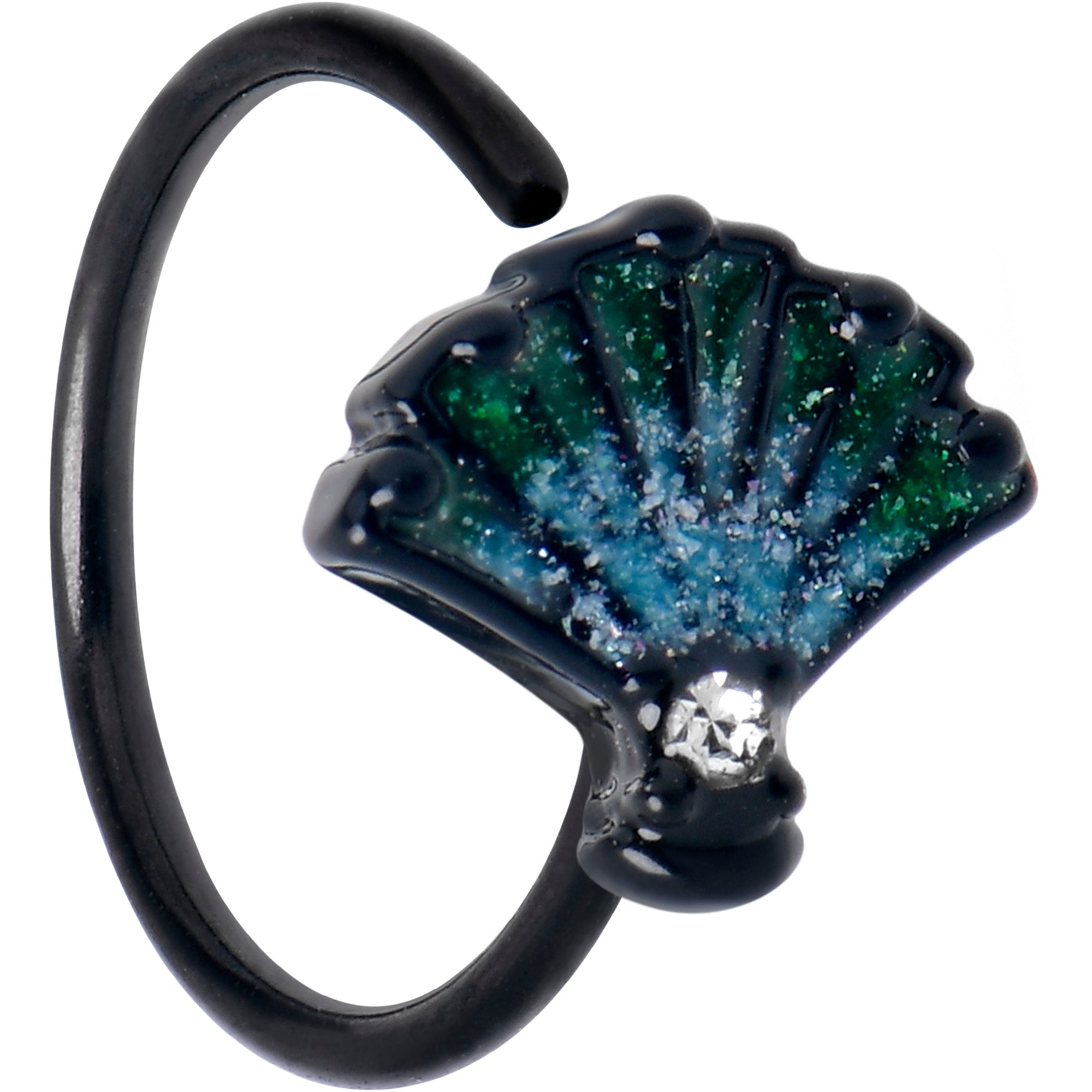 20G 5/16 Clear CZ Gem Black Serenity Ocean Magic Shell Nose Hoop