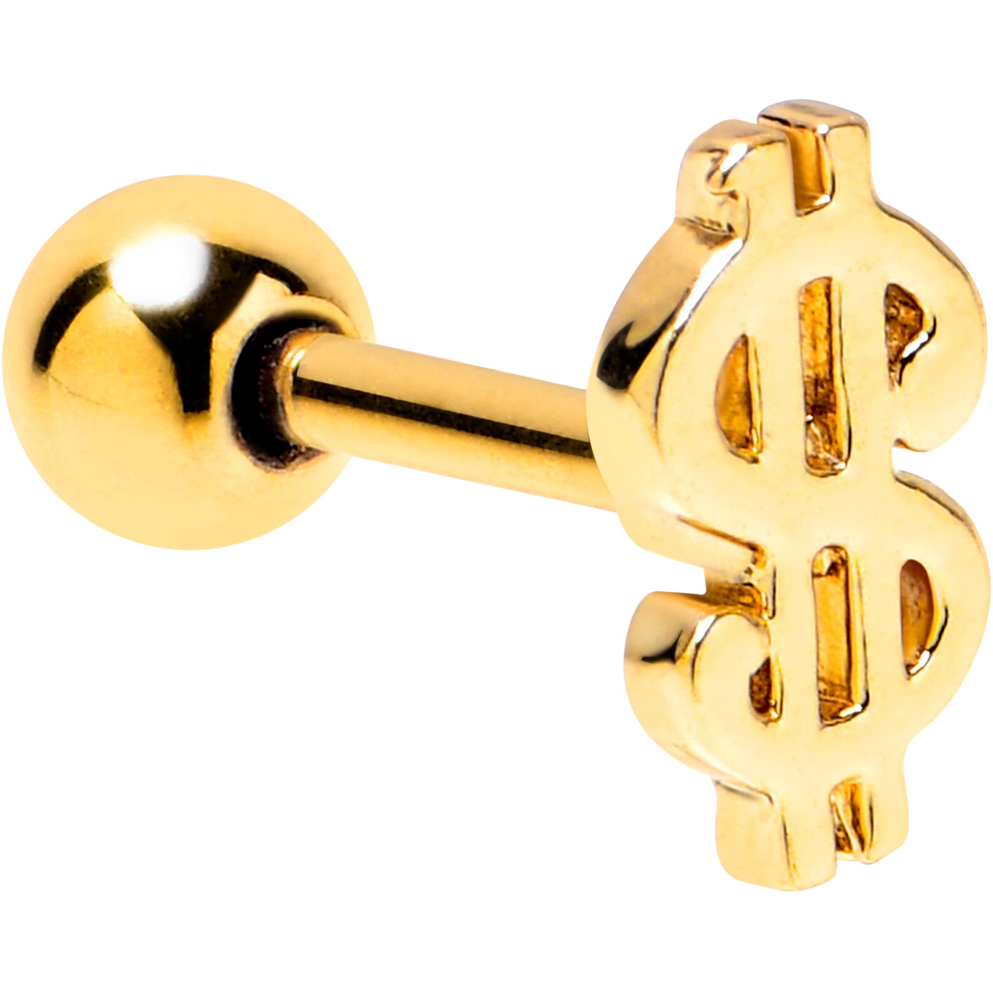 16G 1/4 Gold Tone Dollar Sign Cartilage Tragus Earring