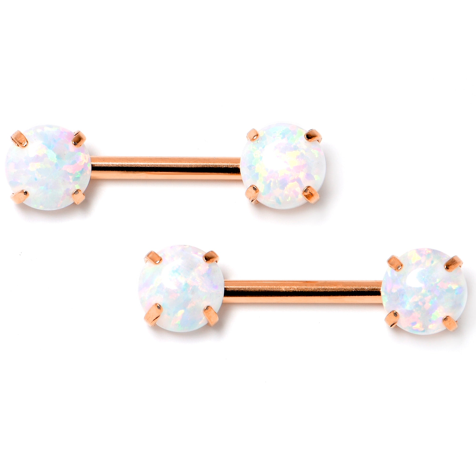 14G 1/2 White Synthetic Opal Rose Hue Threadless Nipple Ring Set