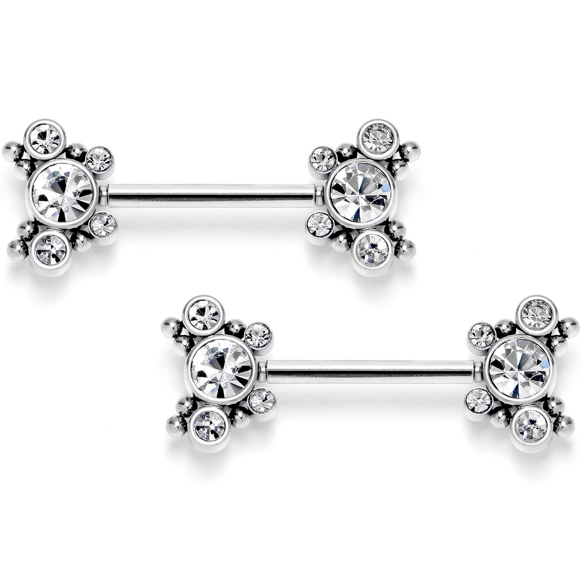 14G 9/16 Clear CZ Gem Circles Threadless Barbell Nipple Ring Set