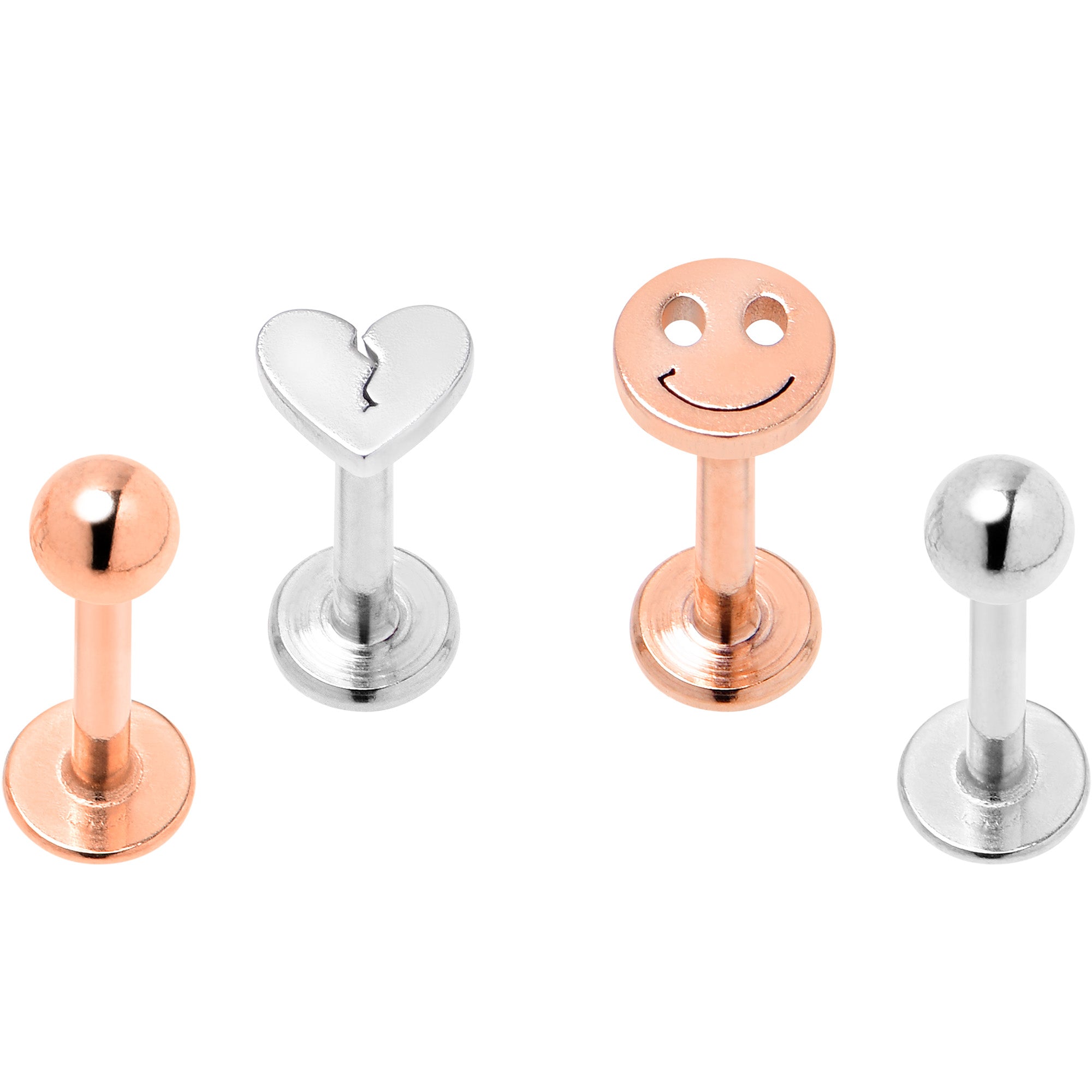 16G 5/16 Rose Gold Tone Smiling Face Broken Heart Labret Set of 4