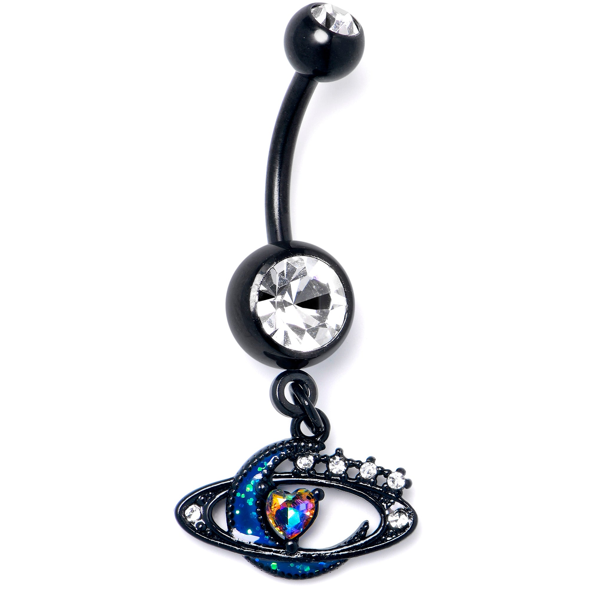 Aurora Clear Gem Black Saturn Space Moon Dangle Belly Ring