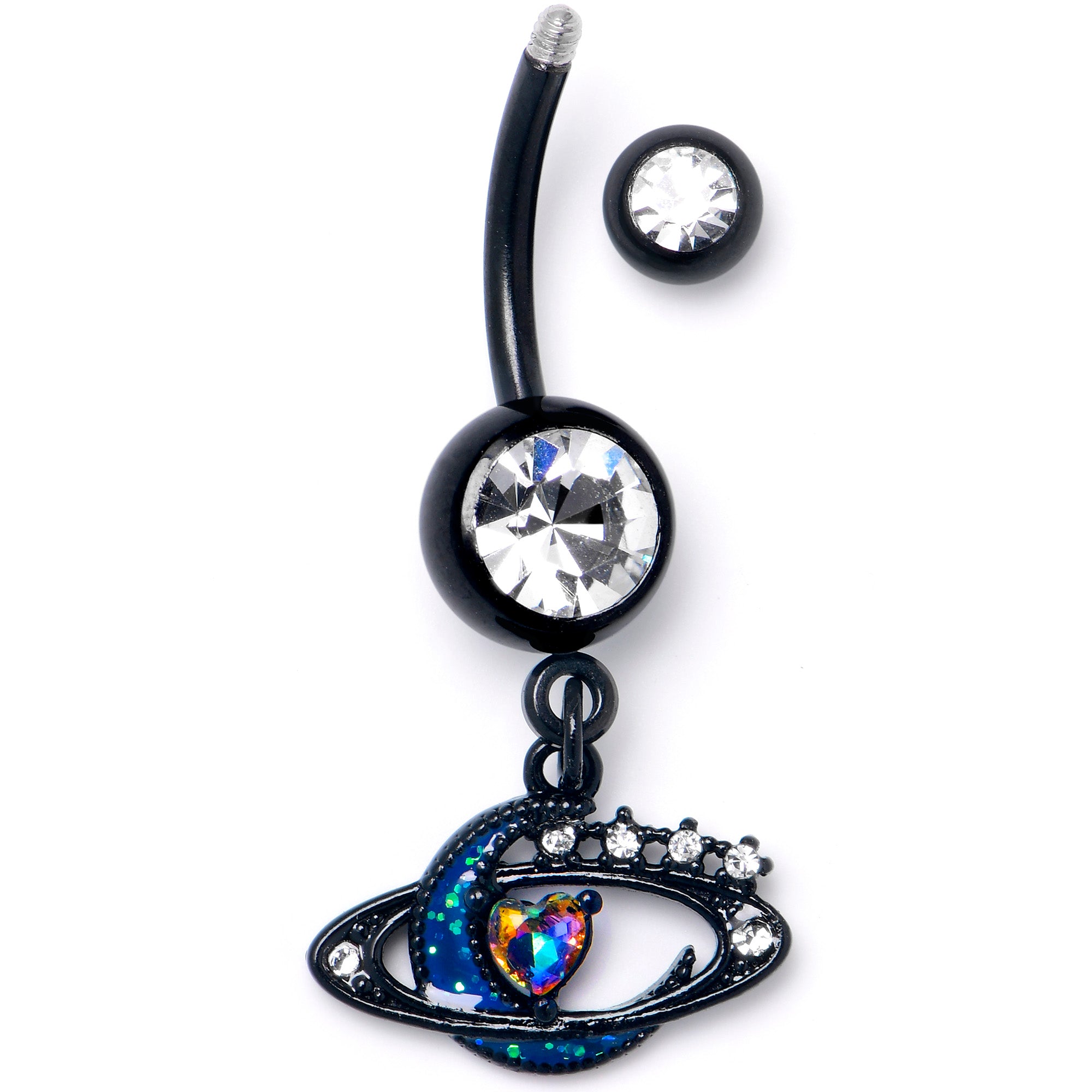 Aurora Clear Gem Black Saturn Space Moon Dangle Belly Ring