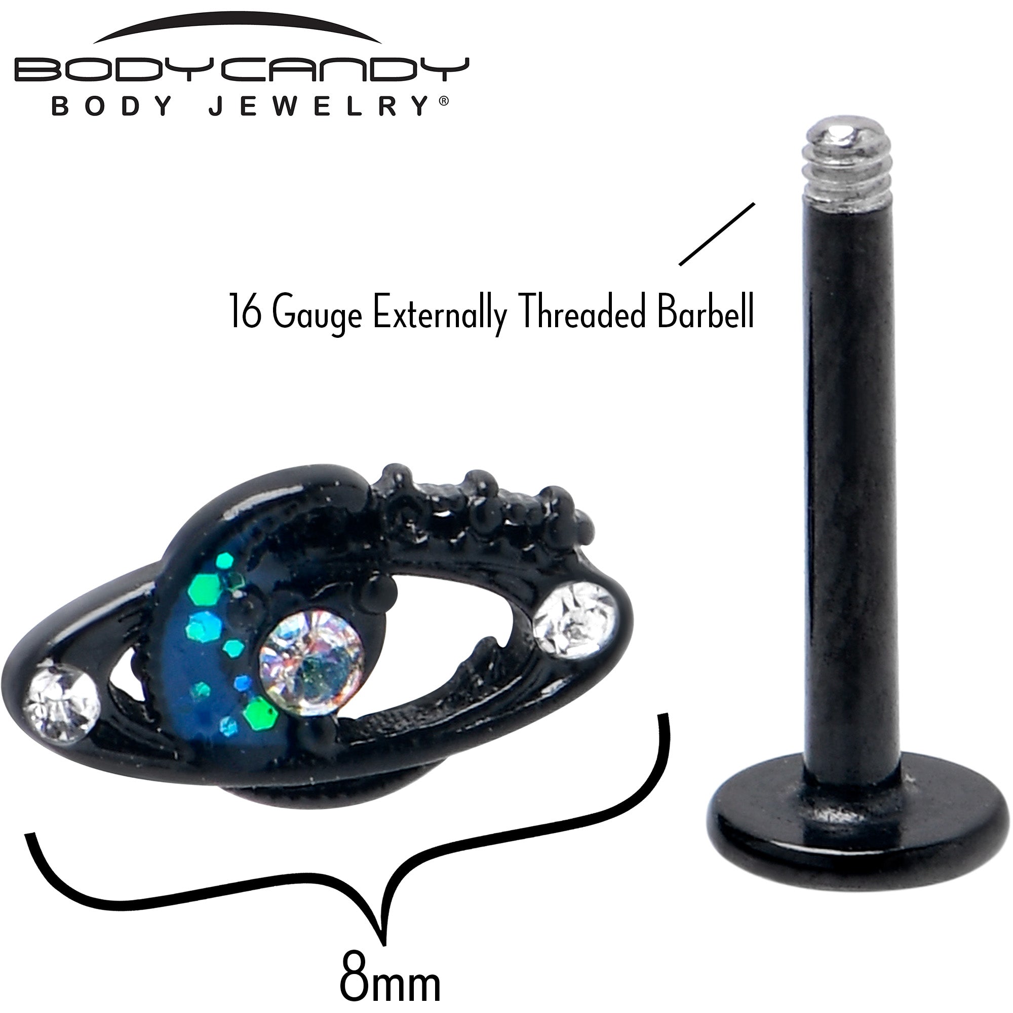 16G 5/16 Aurora Gem Black Saturn Space Moon Labret Monroe Tragus