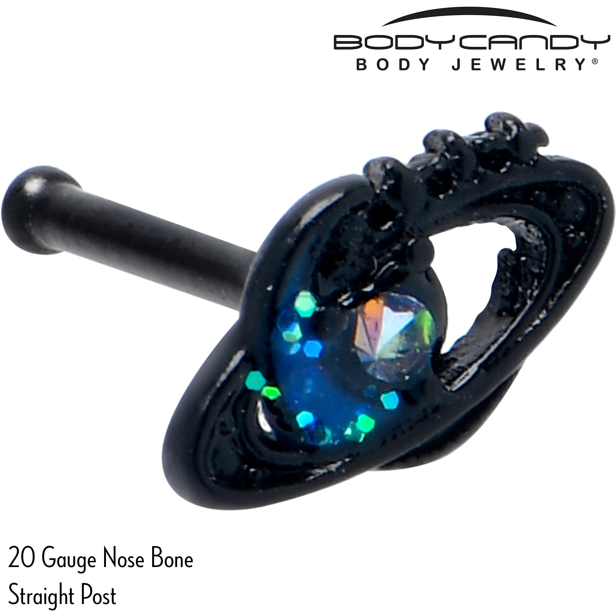 20G 7mm Aurora Gem Black Saturn Space Moon Nose Bone