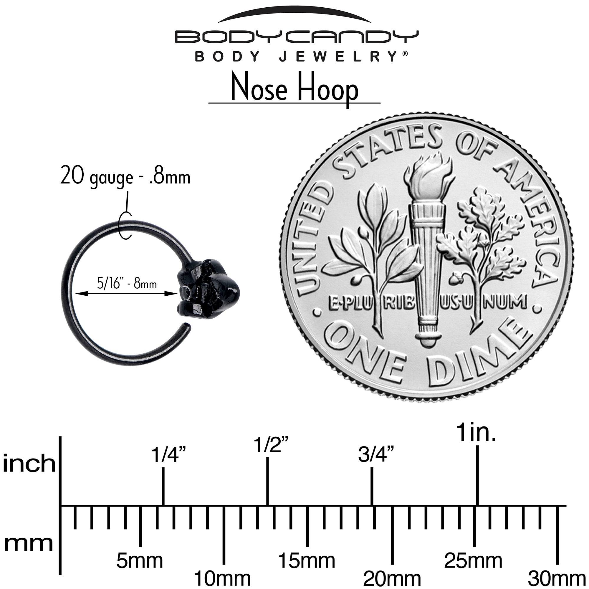 20G 5/16 Aurora Gem Black Saturn Space Moon Nose Hoop