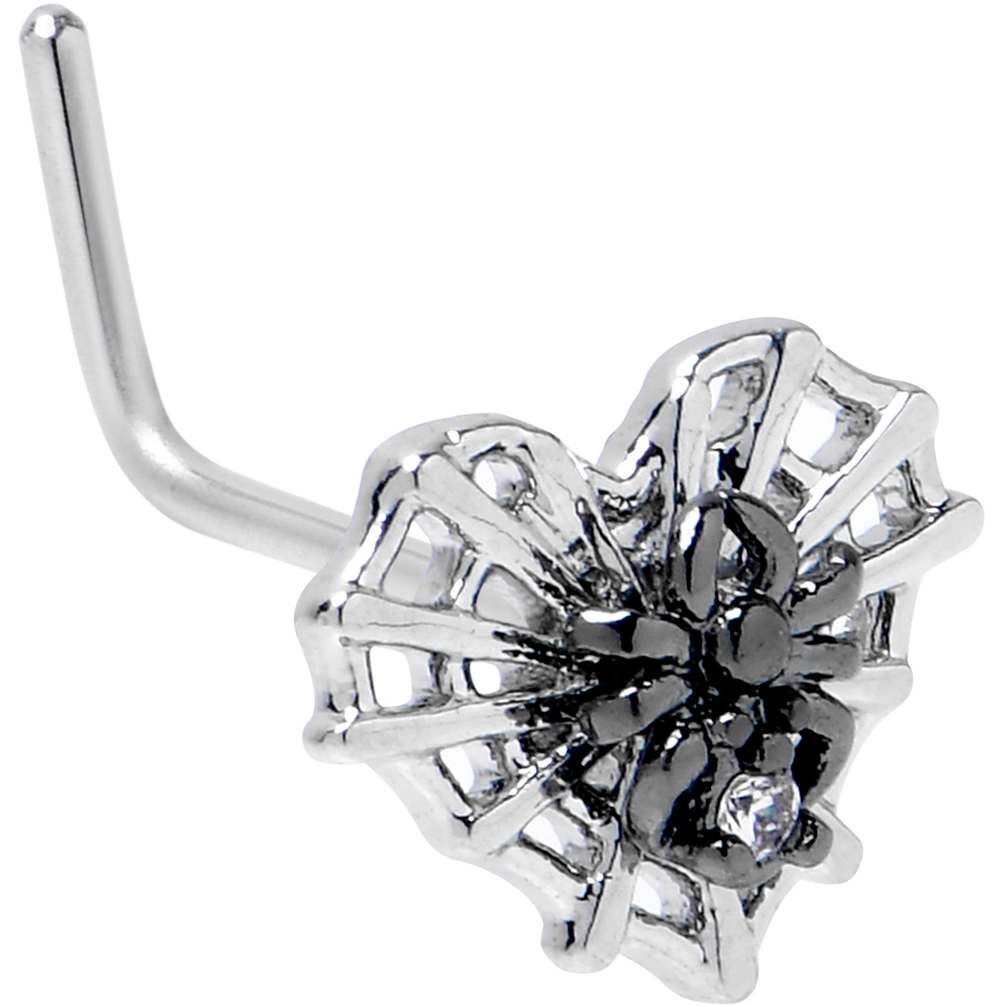 20G 1/4 Clear CZ Gem Heart of Spider L Shape Nose Ring