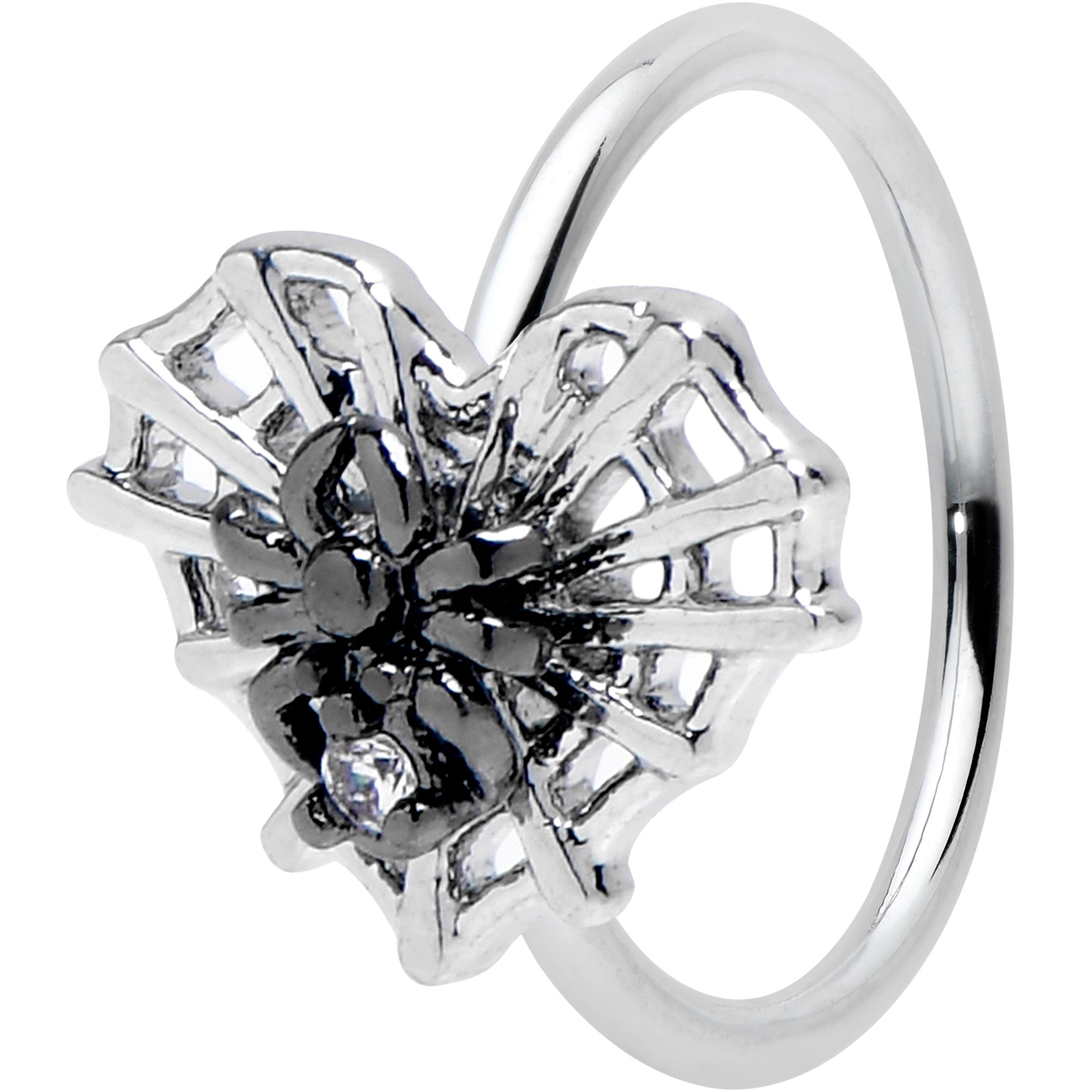 20G 5/16 Clear CZ Gem Heart of Spider Nose Hoop