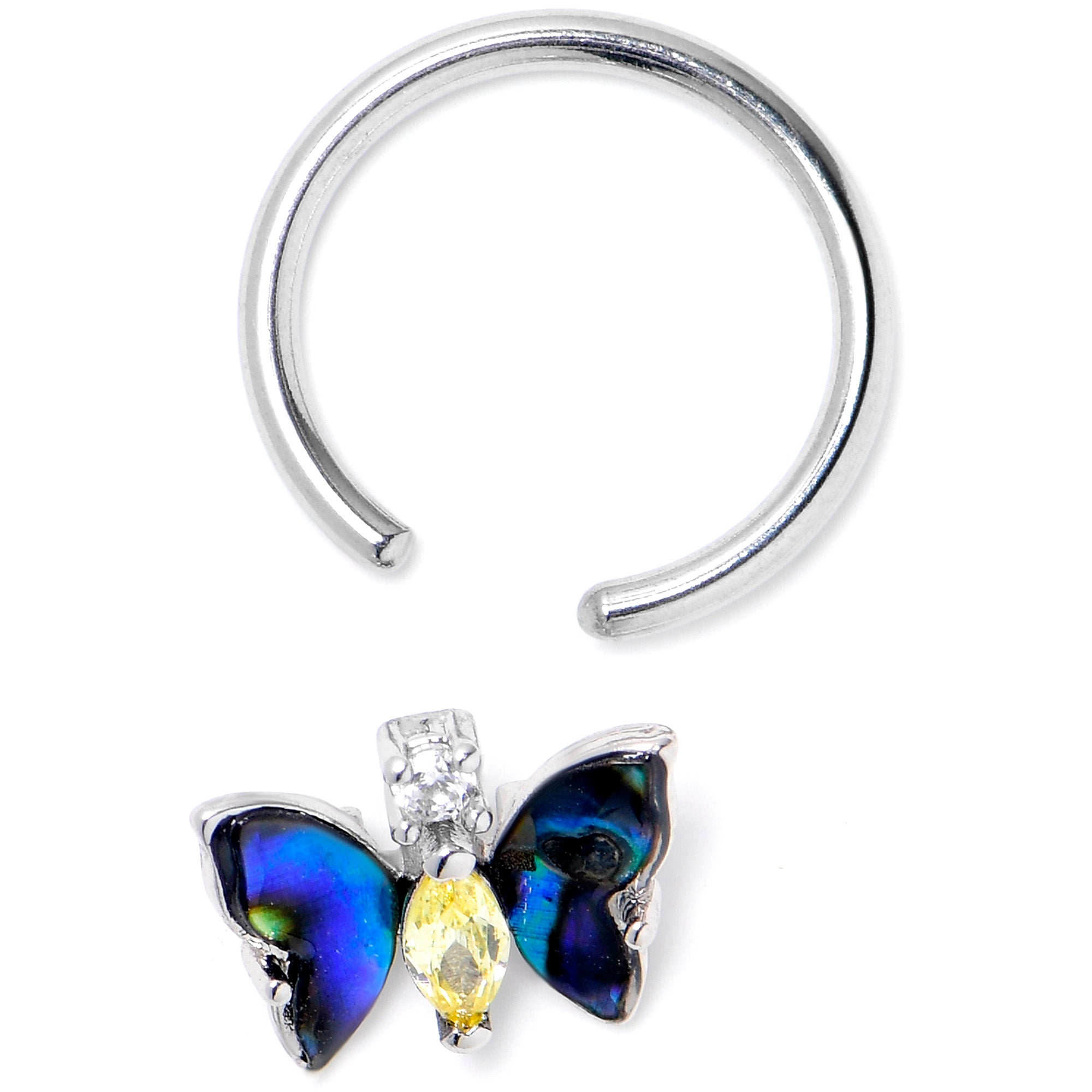 16G 3/8 Yellow Clear Gem Dark Butterfly BCR Captive Ring
