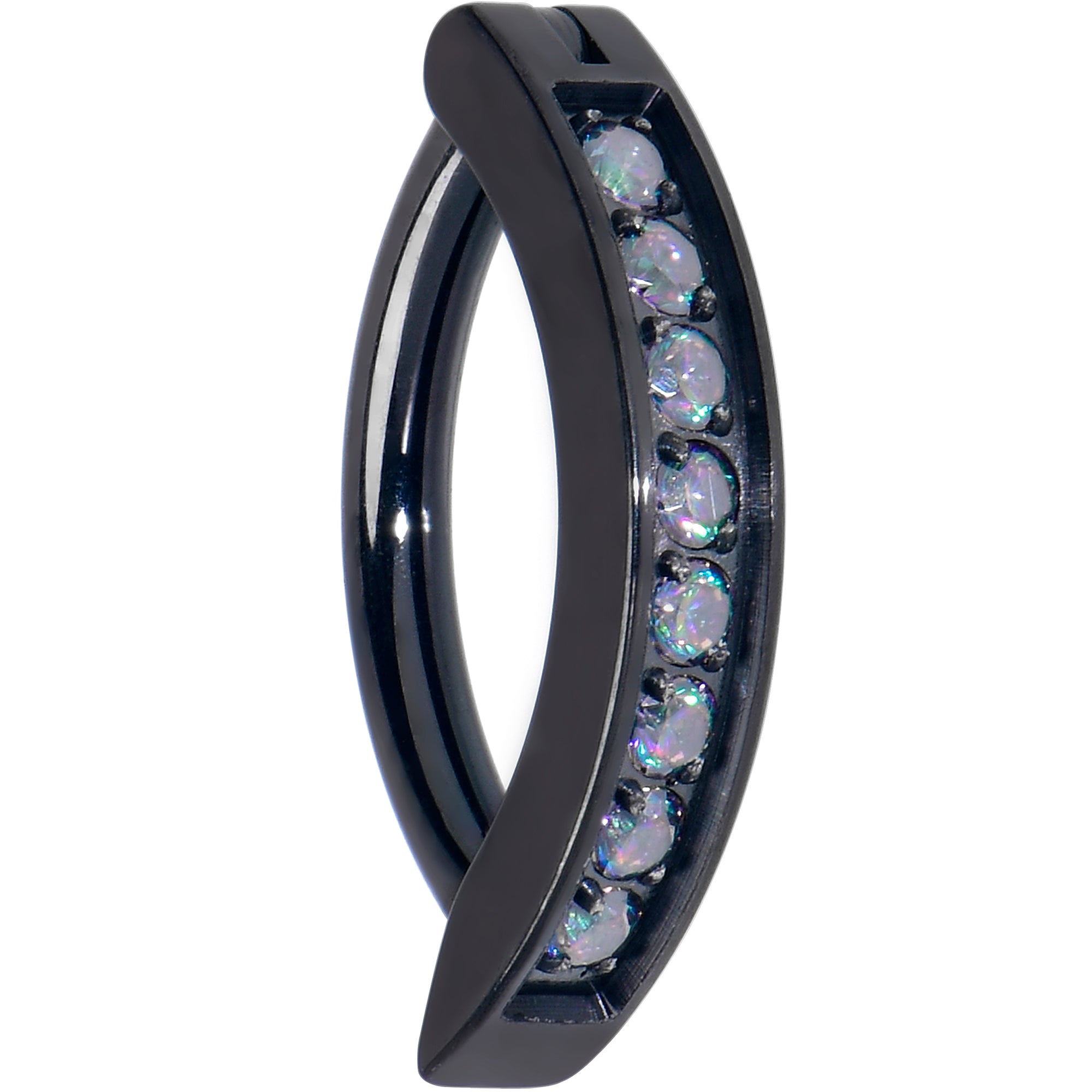 14G 3/8 Black Implant Grade Titanium CZ Paved Hinged Hoop Belly Ring