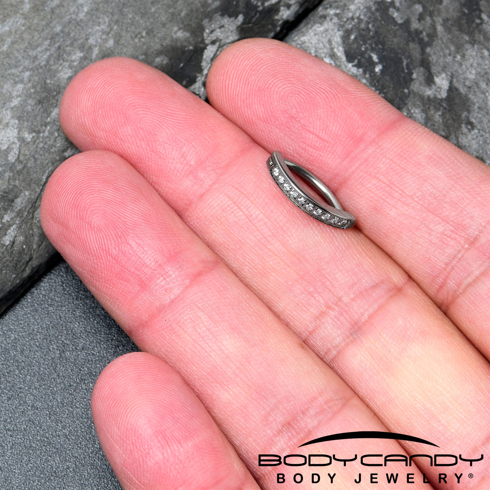 14G 1/2 Implant Grade Titanium CZ Paved Hinged Hoop Belly Ring