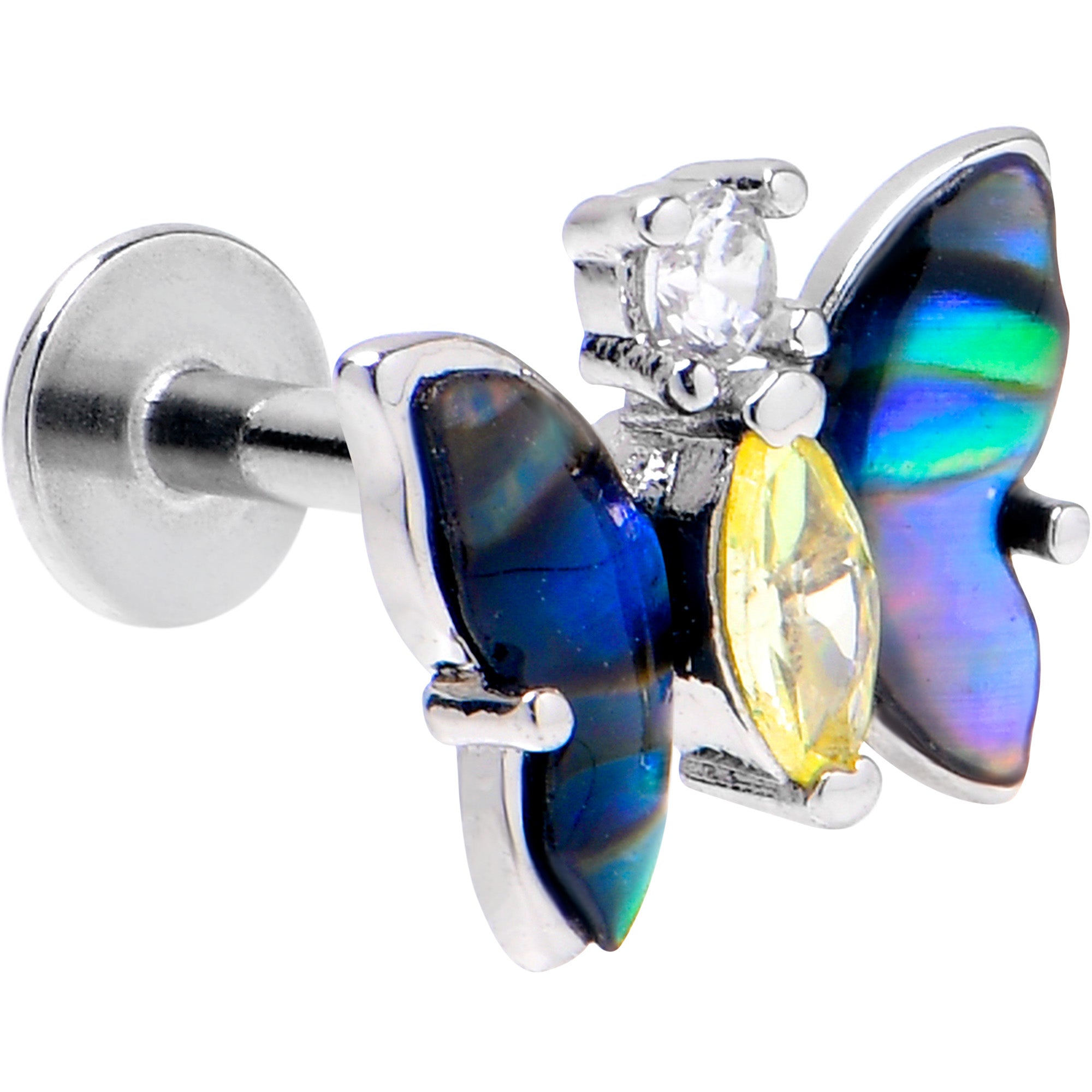 16G 5/16 Yellow Clear Gem Dark Butterfly Labret Monroe Tragus