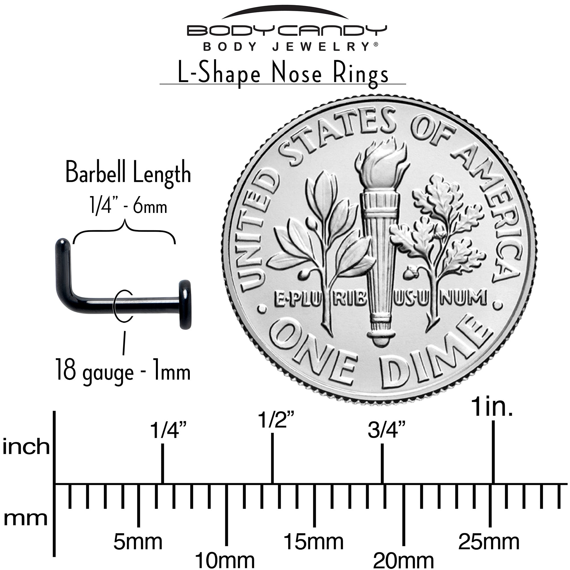 18G 1/4 Black ASTM F-136 Implant Grade Titanium 3mm Disc End L Shape Nose Ring