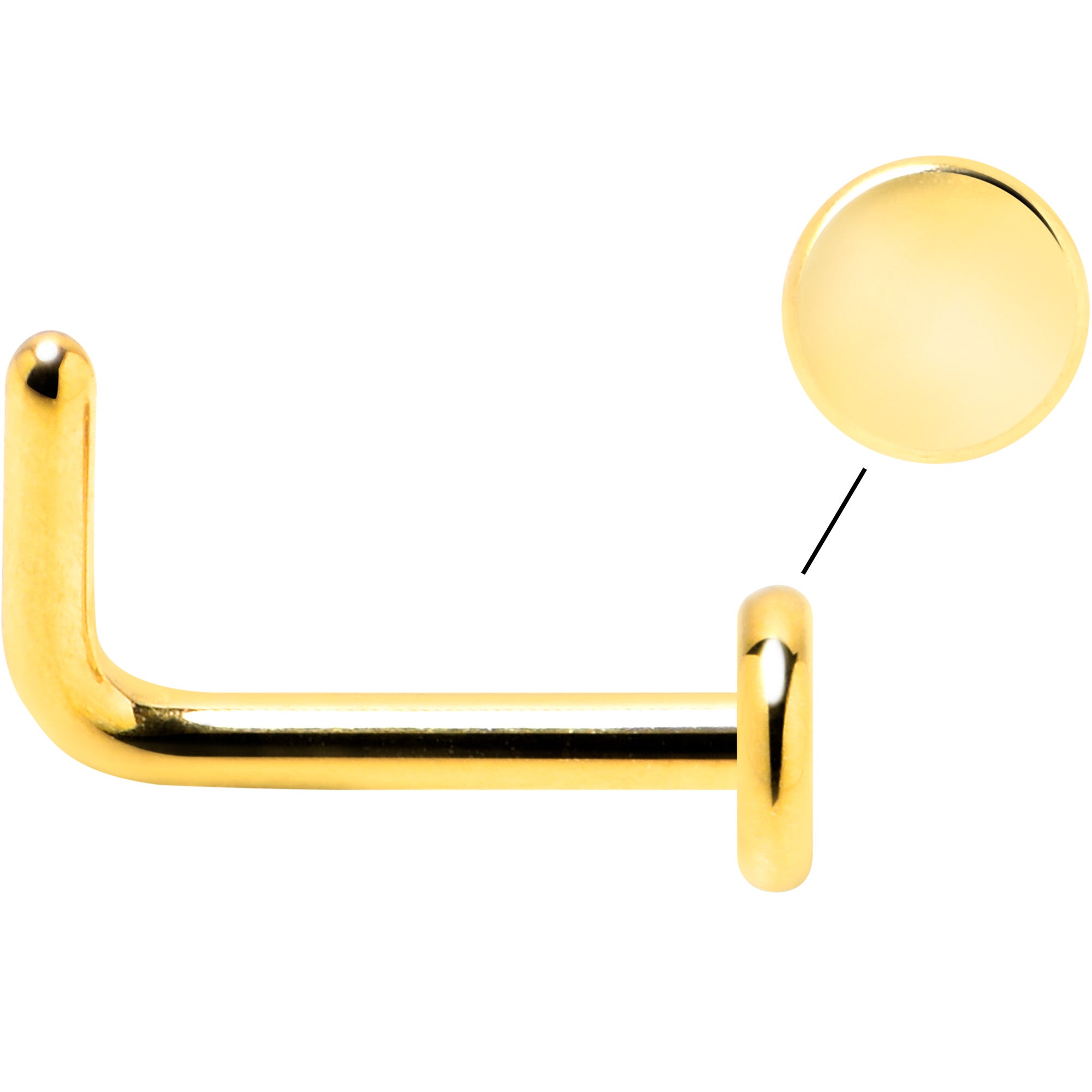 18G 1/4 Gold Tone ASTM F-136 Implant Grade Titanium 3mm Disc L Shape Nose Ring